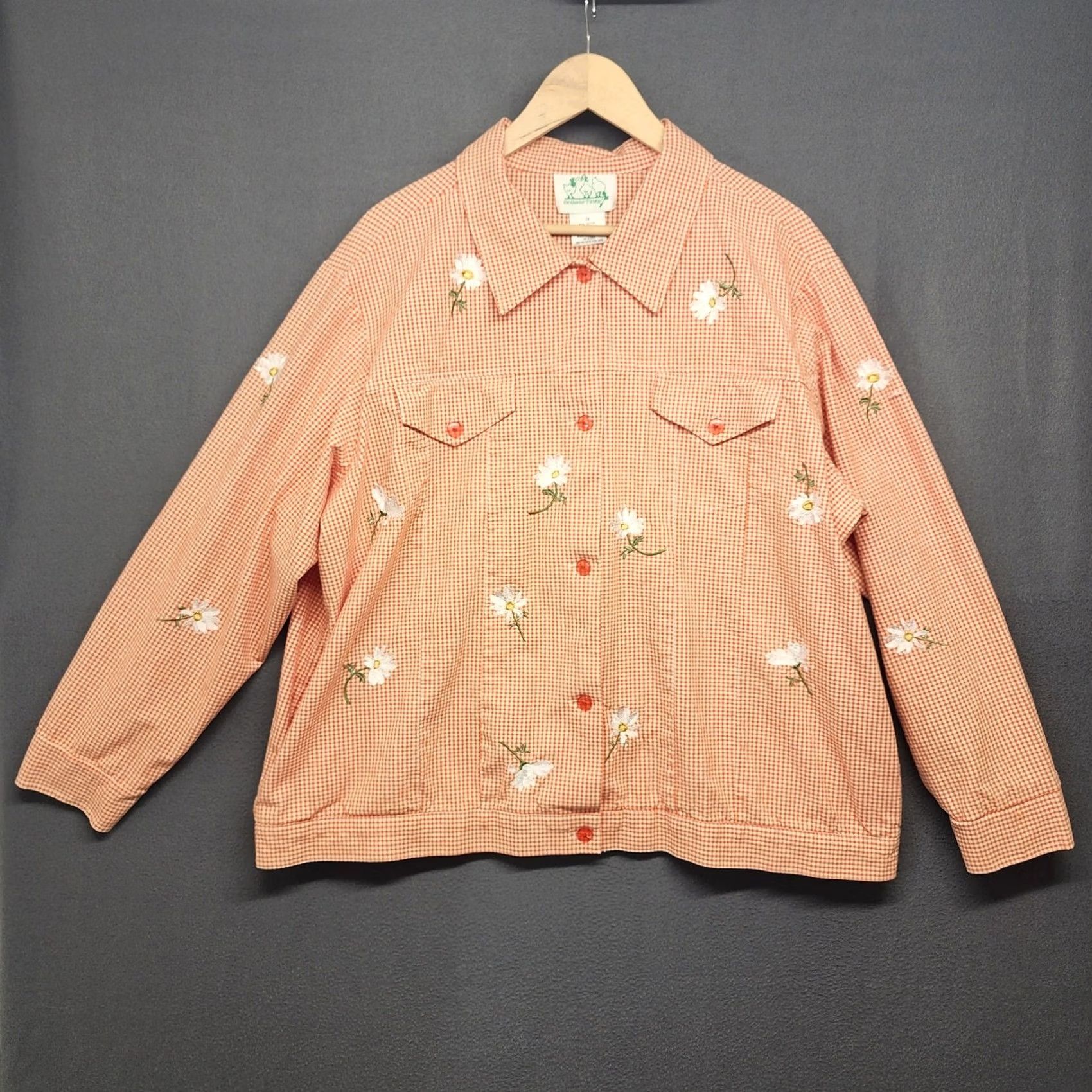 Quacker Factory VINTAGE The Quacker Factory Top Womens 1X Orange Check Floral Embroidered Country Cottage Long Sleeve Button Up Womens Size XL / US 12-14 / IT 48-50 - 2 Thumbnail