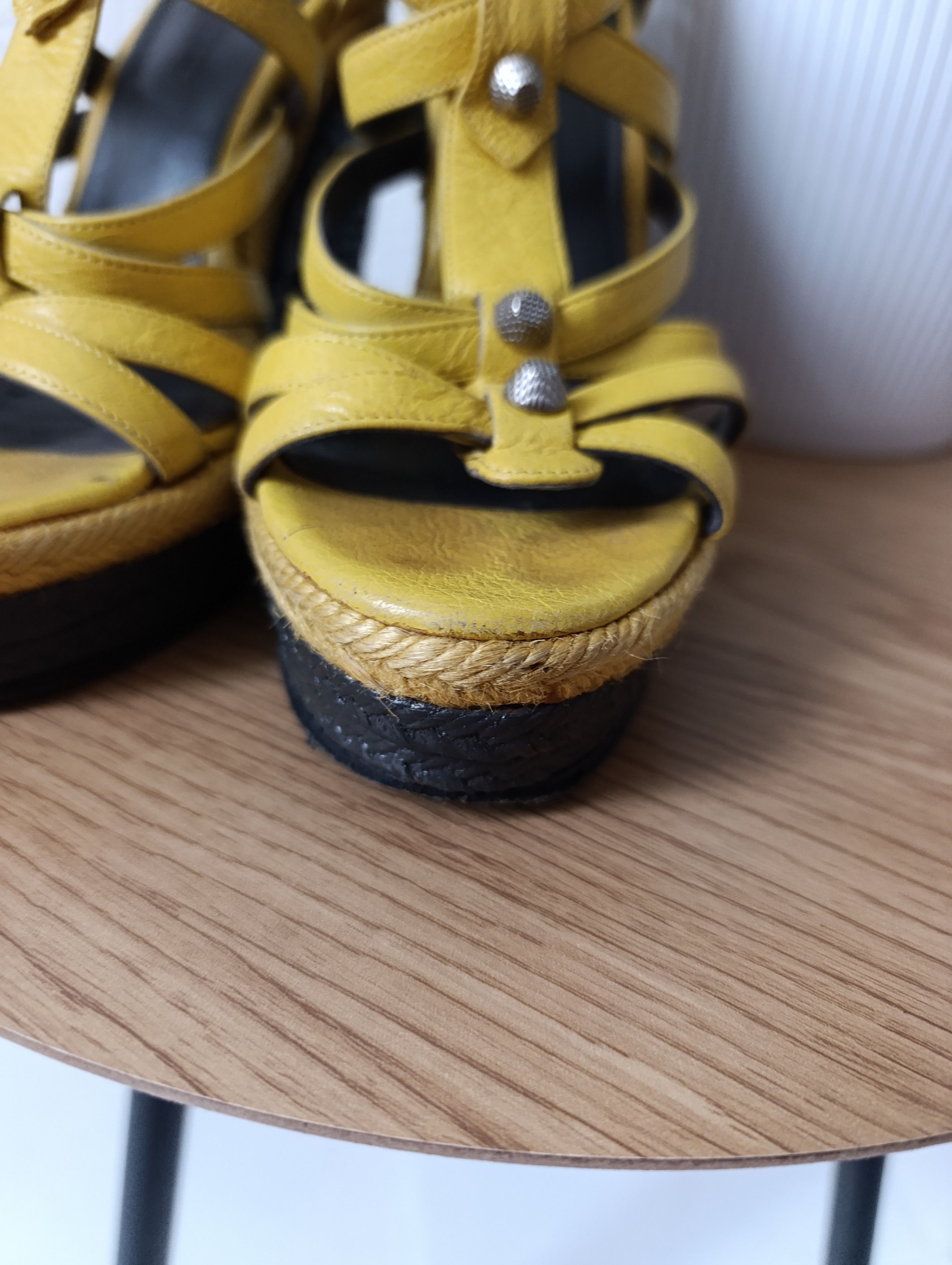 Balenciaga Balenciaga Yellow Leather Wedge Ankle Strap Sandals Size US 7 / IT 37 - 14 Thumbnail