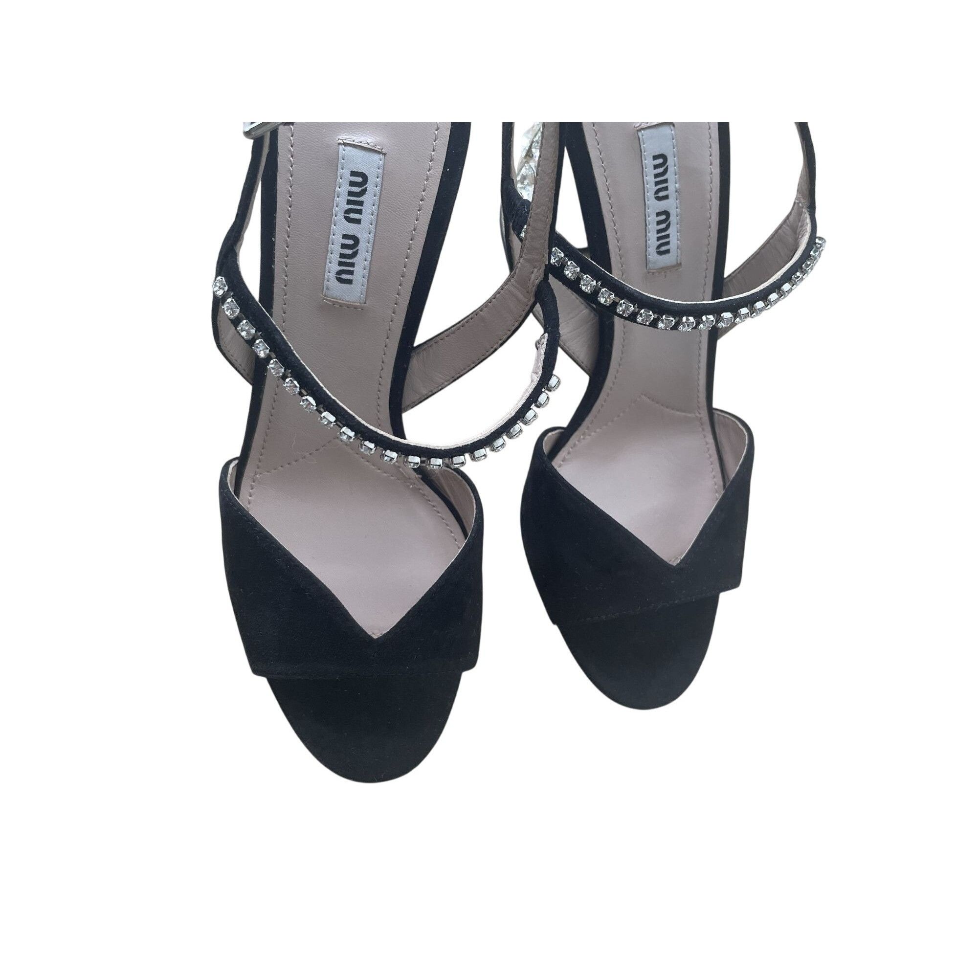 Miu Miu Miu Miu Black Suede Heels With Rhinestone Detail & Crystal S Size US 7 / IT 37 - 5 Thumbnail