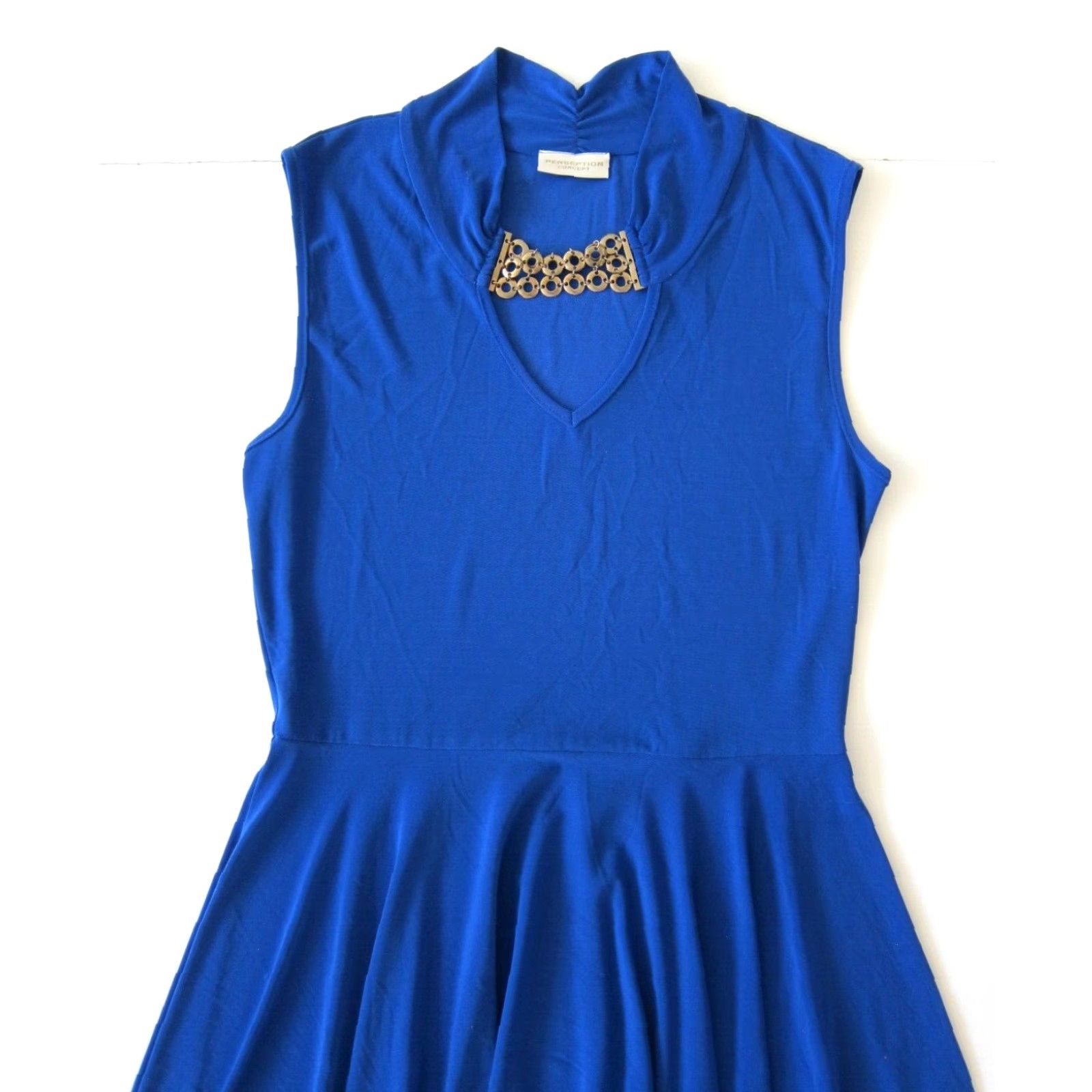 Vintage VINTAGE Perseption Concept Blue Stretch Gold Mock Neck Sleeveless Maxi Dress Small Size S / US 4 / IT 40 - 3 Thumbnail