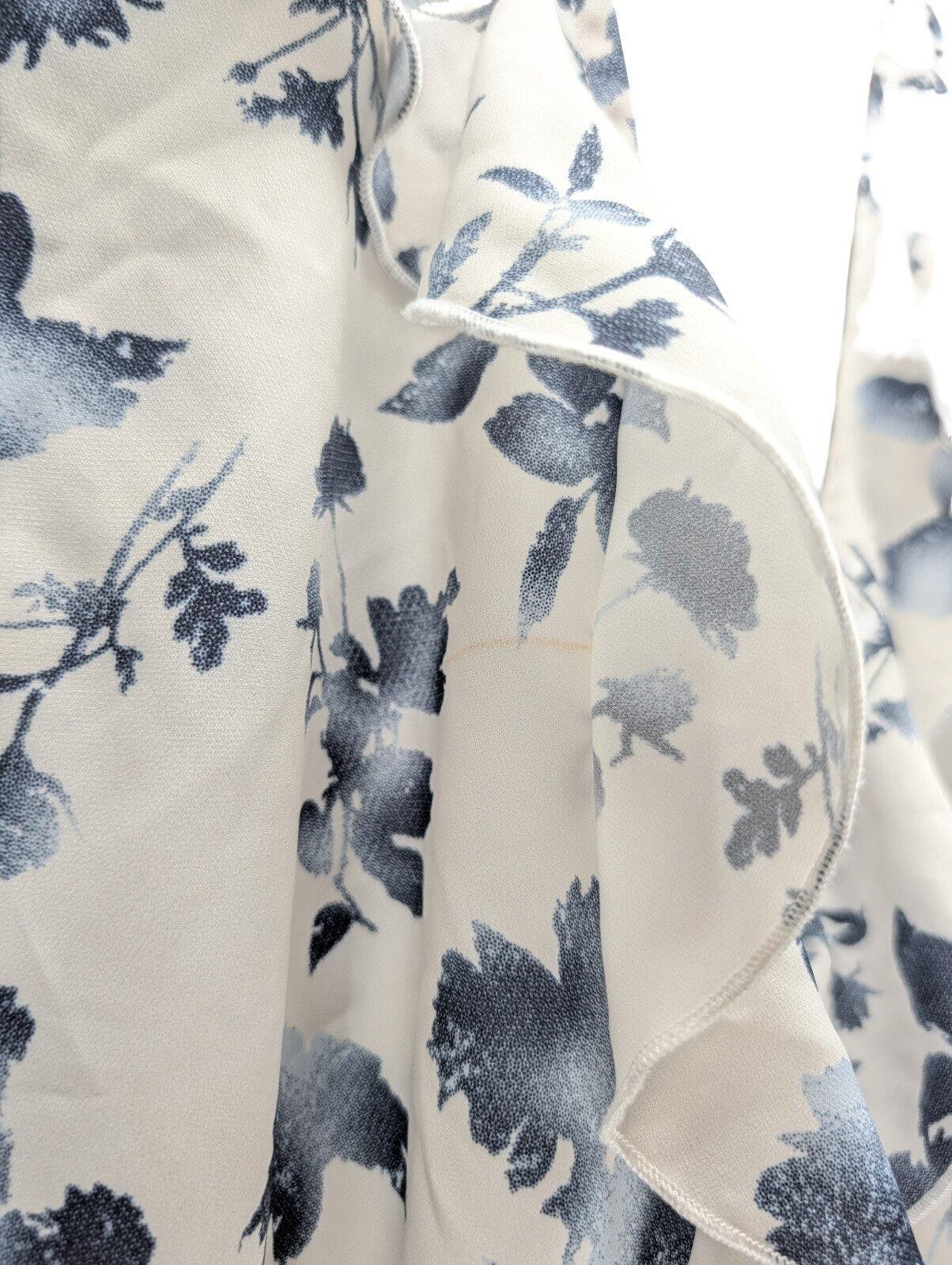 Allegri Allegra K Blouse M Tie Waist Ruffle Sleeve White Blue Floral Size M / US 6-8 / IT 42-44 - 5 Thumbnail