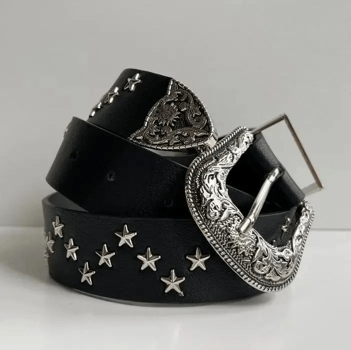 Japanese Brand Vintage black American western cowboy boho star-studded belt Size ONE SIZE - 6 Thumbnail