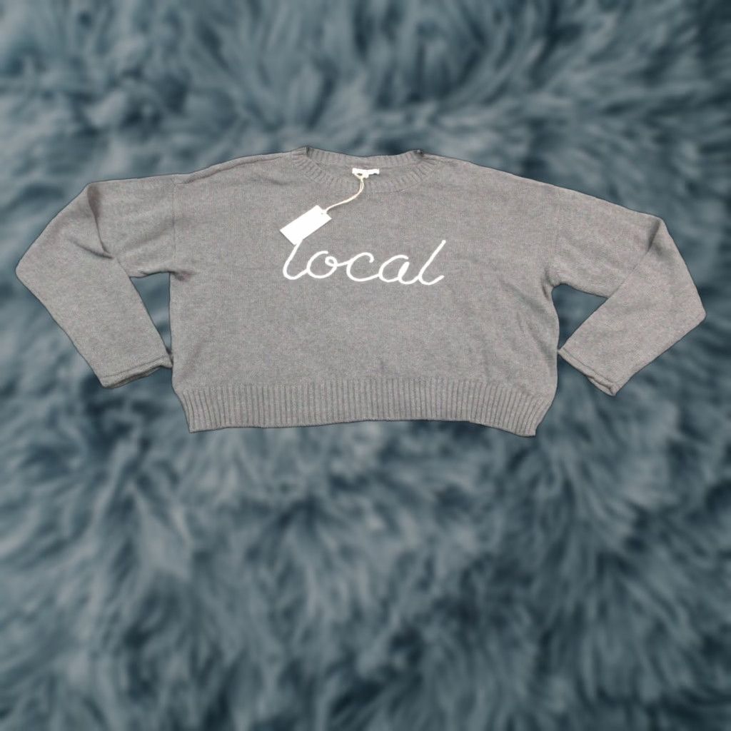 Z Supply Sweater Womens Large Gray Local Graphic Cropped Knit Pullover NWT