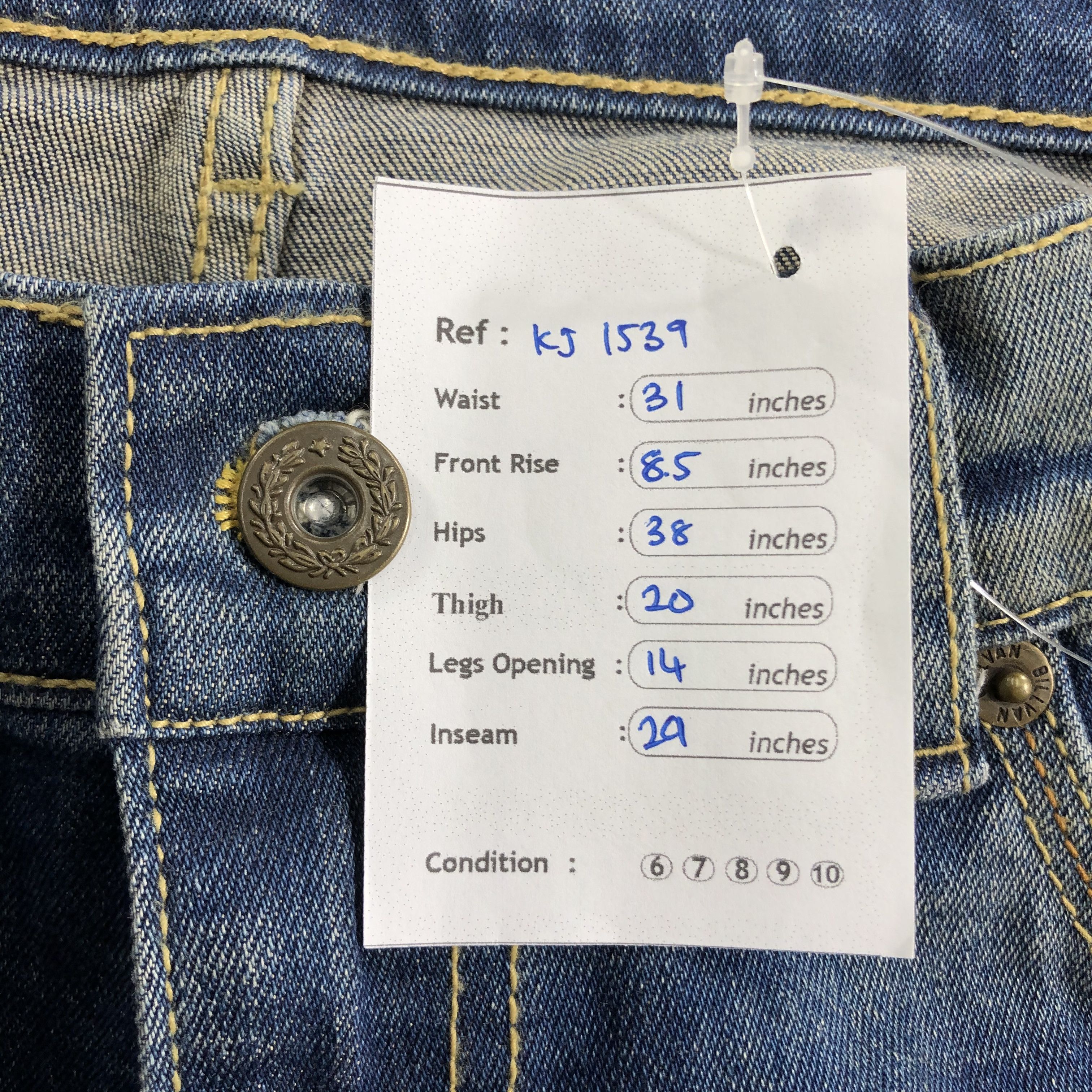 Japanese Brand Billvan Rubber Soul Jeans Faded Blue Denim KJ1539 Size US 31 - 9 Thumbnail