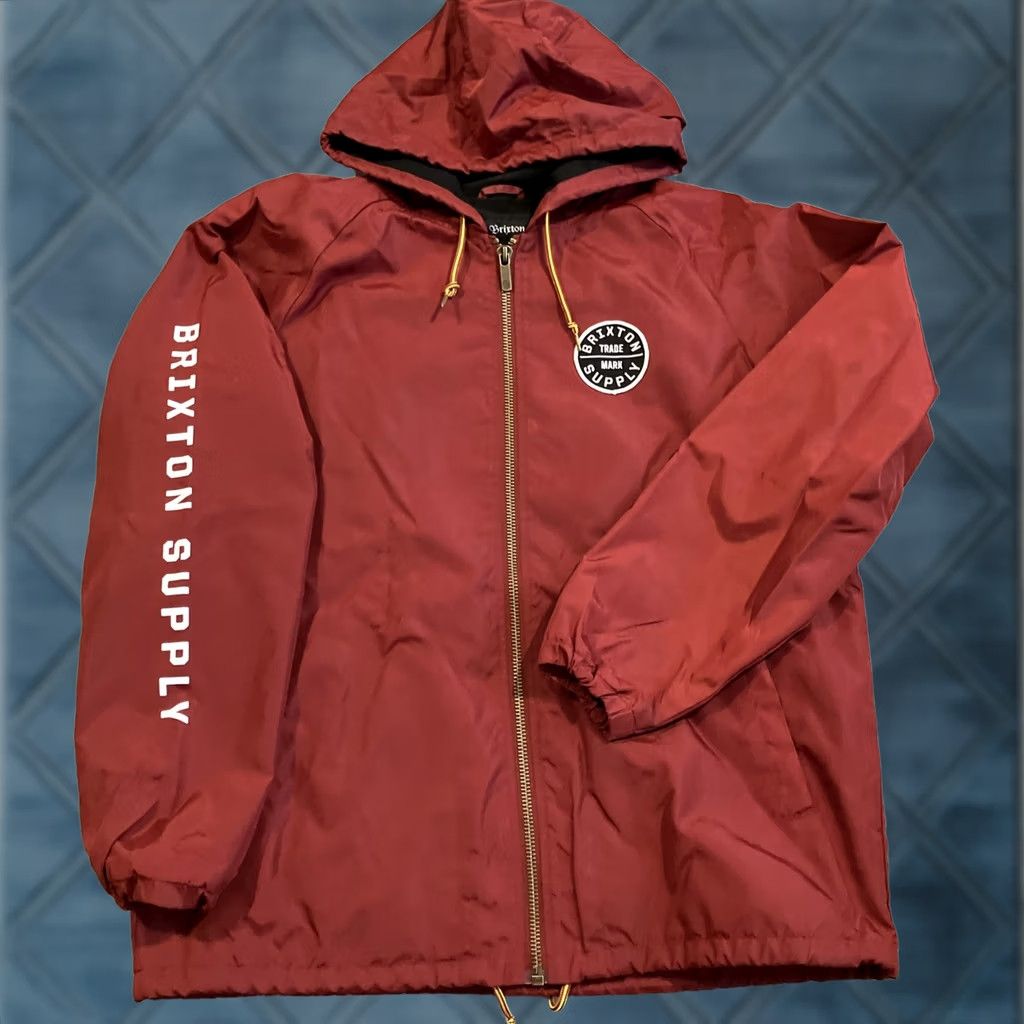 Brixton Brixton Windbreaker Jacket Mens XL Burgundy Lined Red Polyester Jacket Size US XL / EU 56 / 4 - 1 Thumbnail
