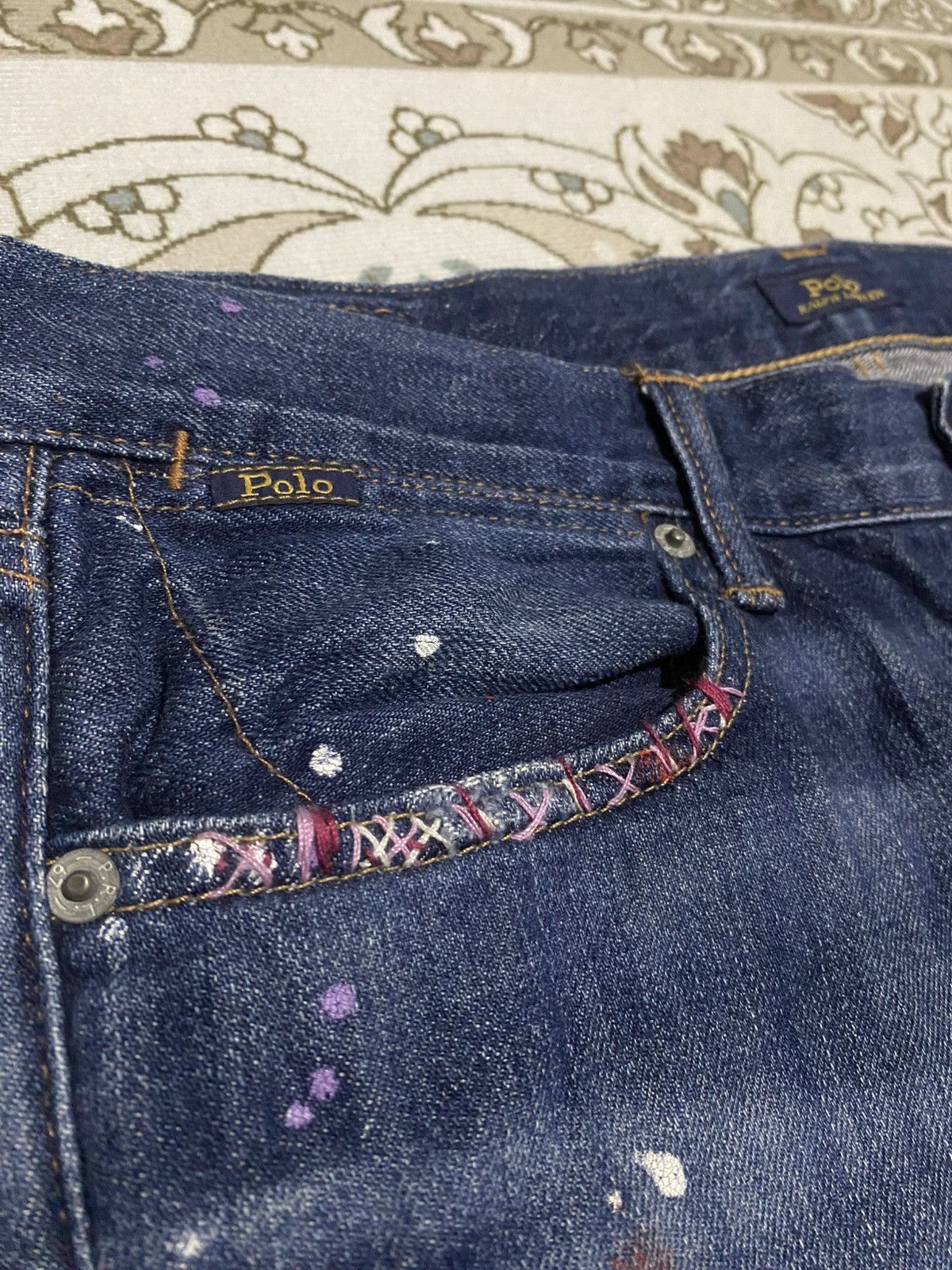 Polo Ralph Lauren × Ralph Lauren OG Polo RL Painted Distress Patchwork Motivation Jeans Size US 35 - 8 Thumbnail