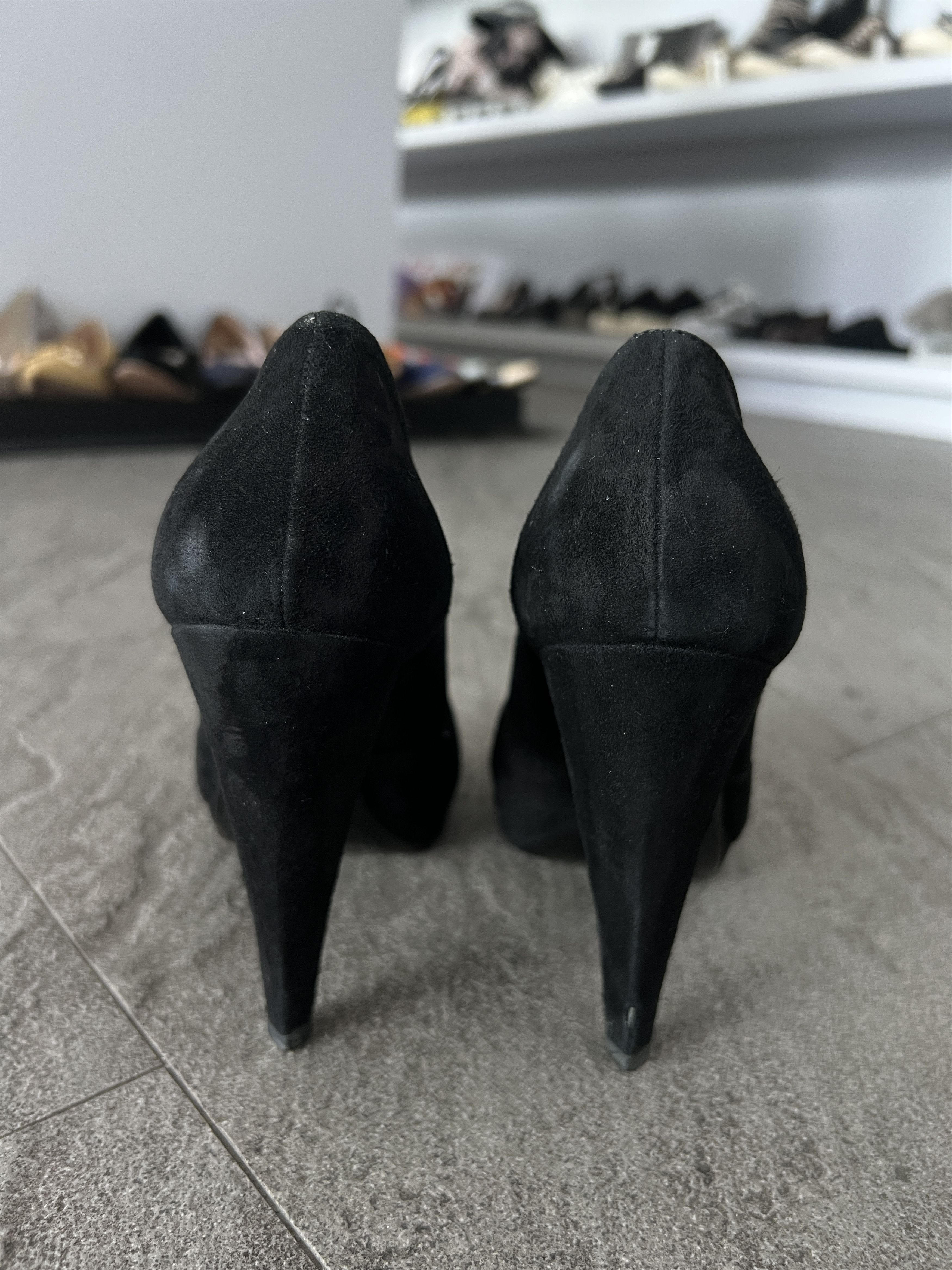 Prada Prada Suede Platform Peep Toe Heels Black 37.5 Size US 7.5 / IT 37.5 - 5 Thumbnail