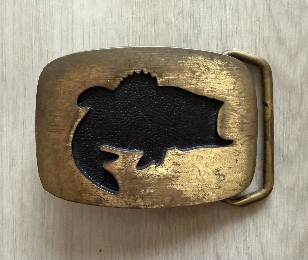 Vintage Vintage 70s 80s Solid Brass Large Mouth Bass Belt Buckle USA Size ONE SIZE - 1 Thumbnail