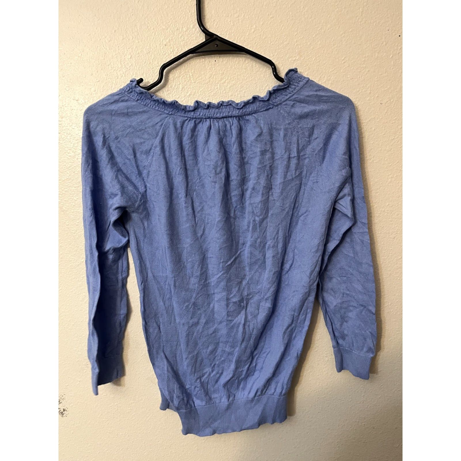 Ann Taylor VINTAGE Ann Taylor LOFT Blue V Neck 3/4 Sleeve Sweater XS Cotton Blend Women Pullover Knits Summer Fall Spring Winter All Seasons Lightweight Size XS / US 0-2 / IT 36-38 - 3 Thumbnail