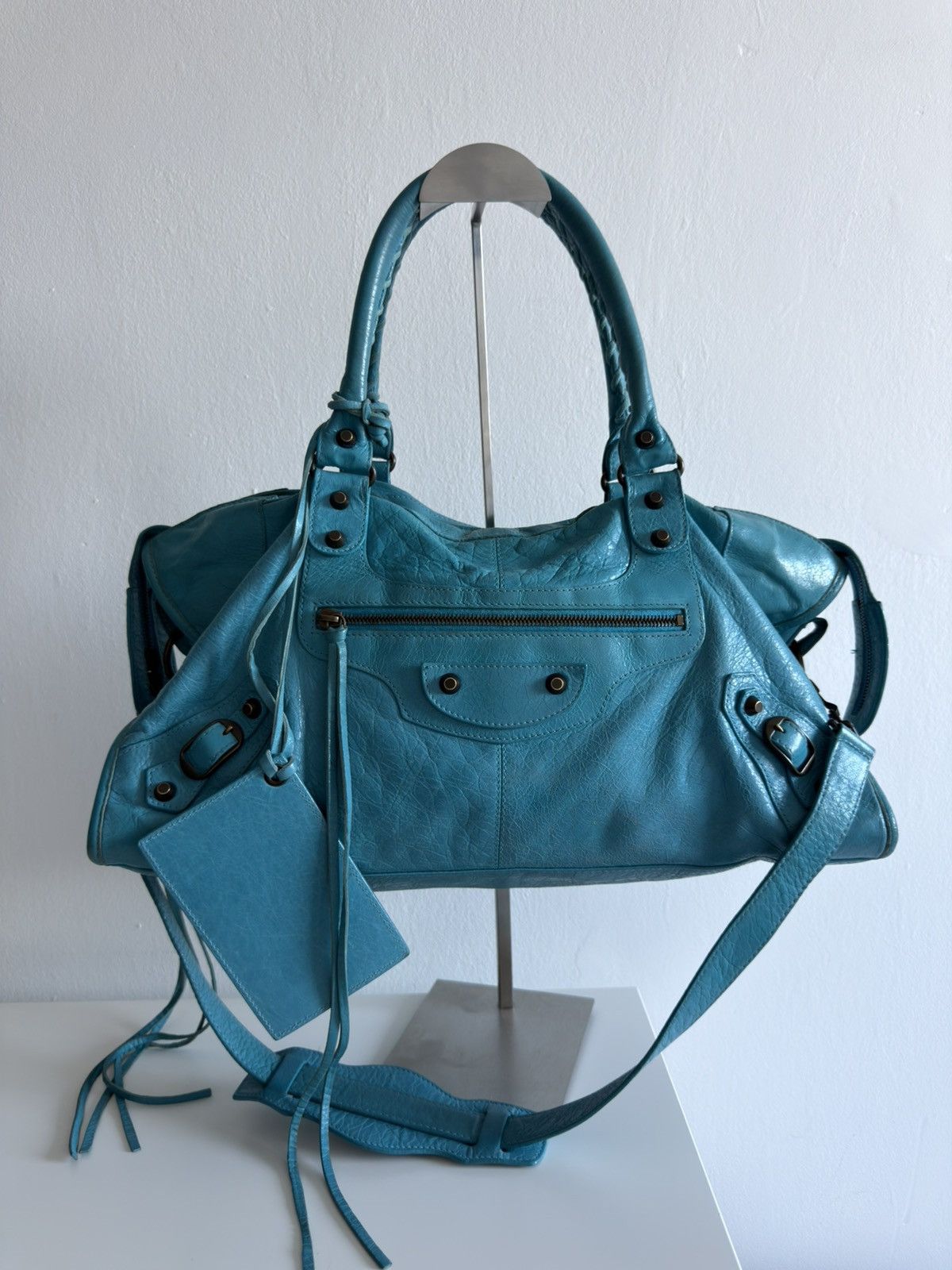 Balenciaga Part time City Leather a bag in Turquoise - www.benaras.co