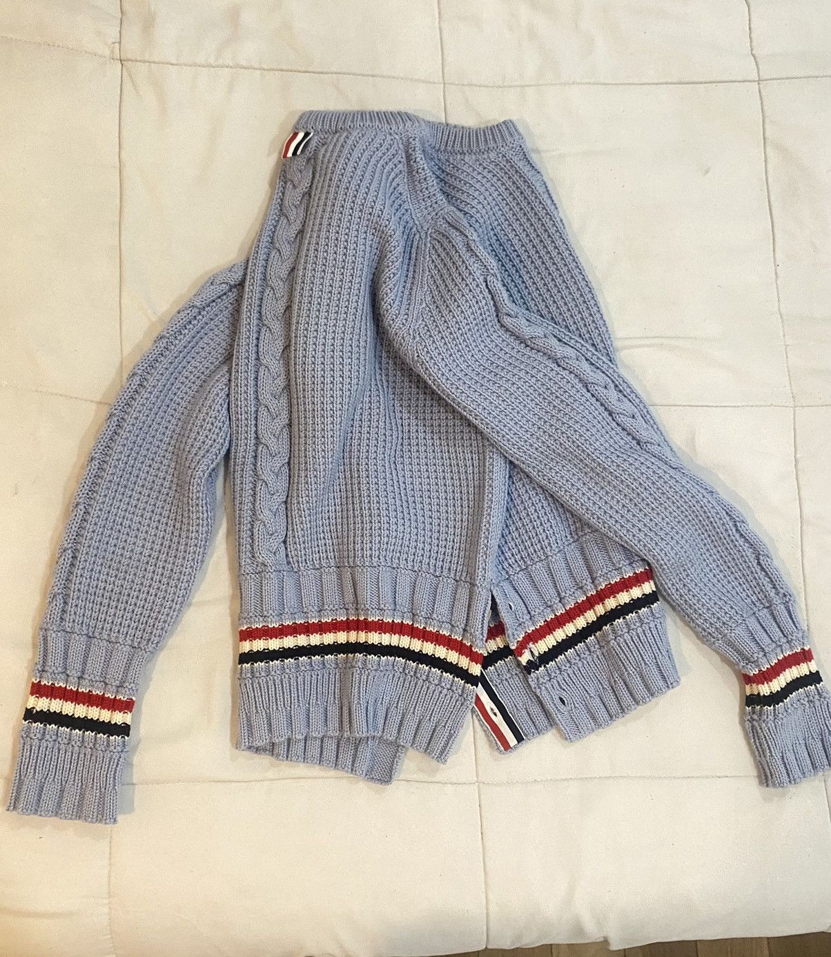 Thom Browne Cable Knit Merino Wool w/ RWB Stripe Size US S / EU 44-46 / 1 - 1 Thumbnail