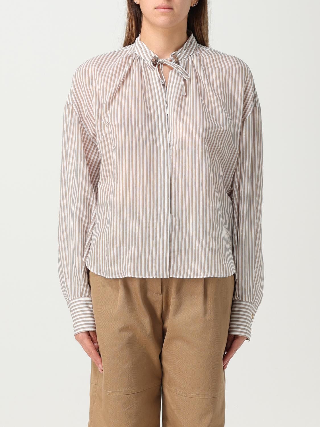Brunello Cucinelli o1y0725 Striped Shirt in Taupe/White Size XS / US 0-2 / IT 36-38 - 1 Preview