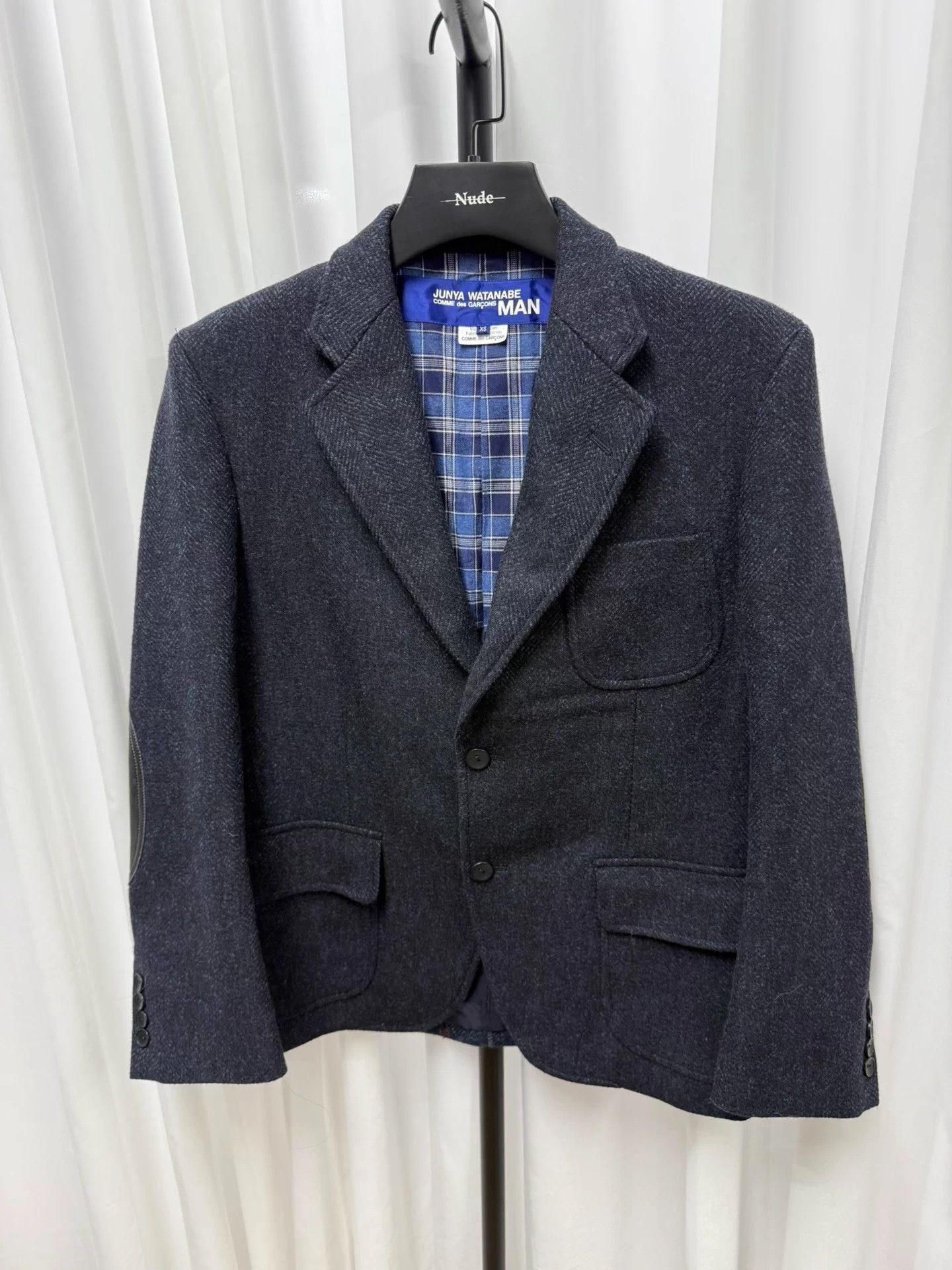 Comme des Garcons JUNYA WATANABE MAN Wool Denim Patchwork Leather Elbow Jacket Size US XS / EU 42 / 0 - 2 Thumbnail