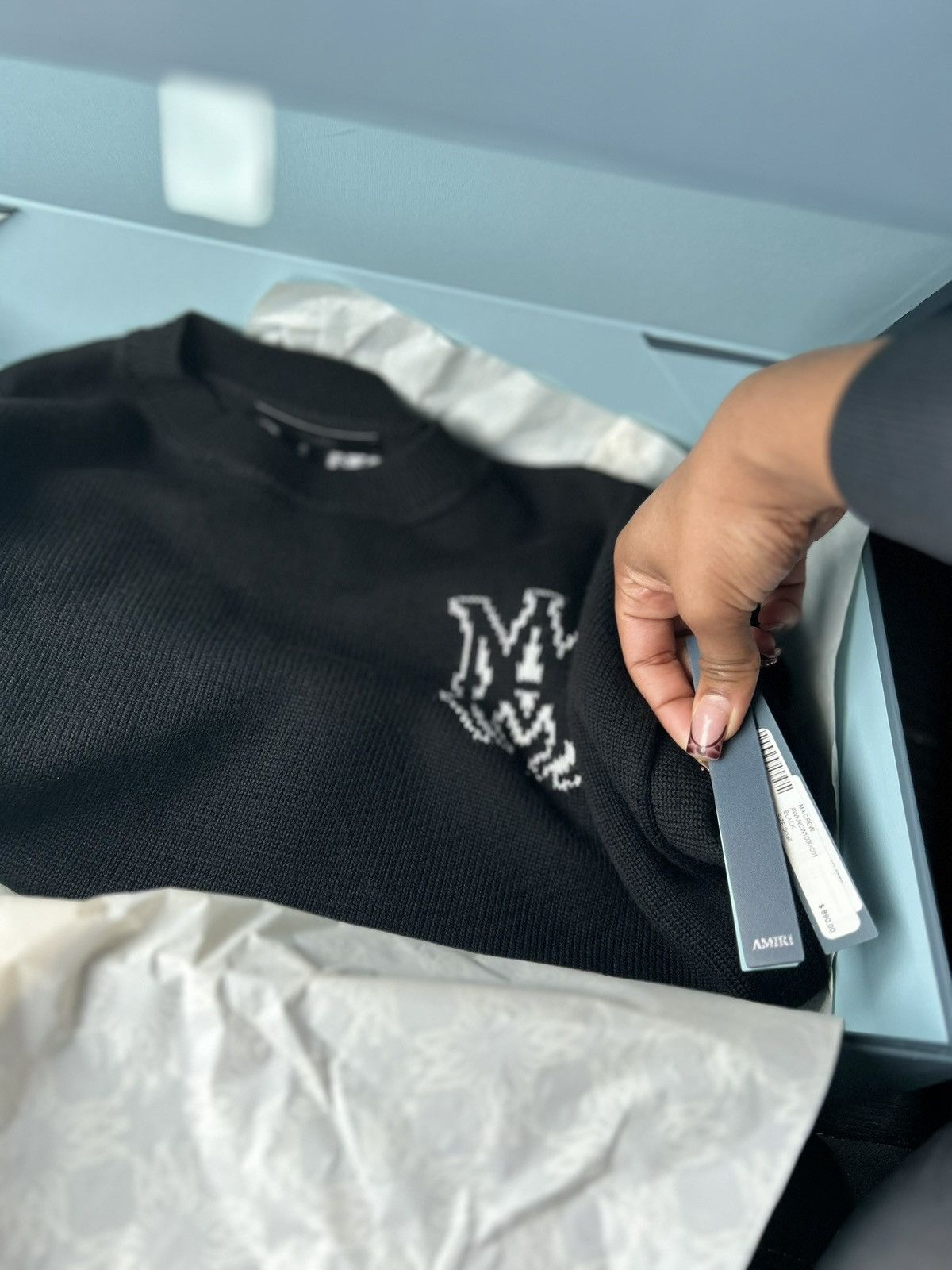 Amiri AMIRI Black Crewneck Sweater with White Monogram Size S / US 4 / IT 40 - 7 Thumbnail
