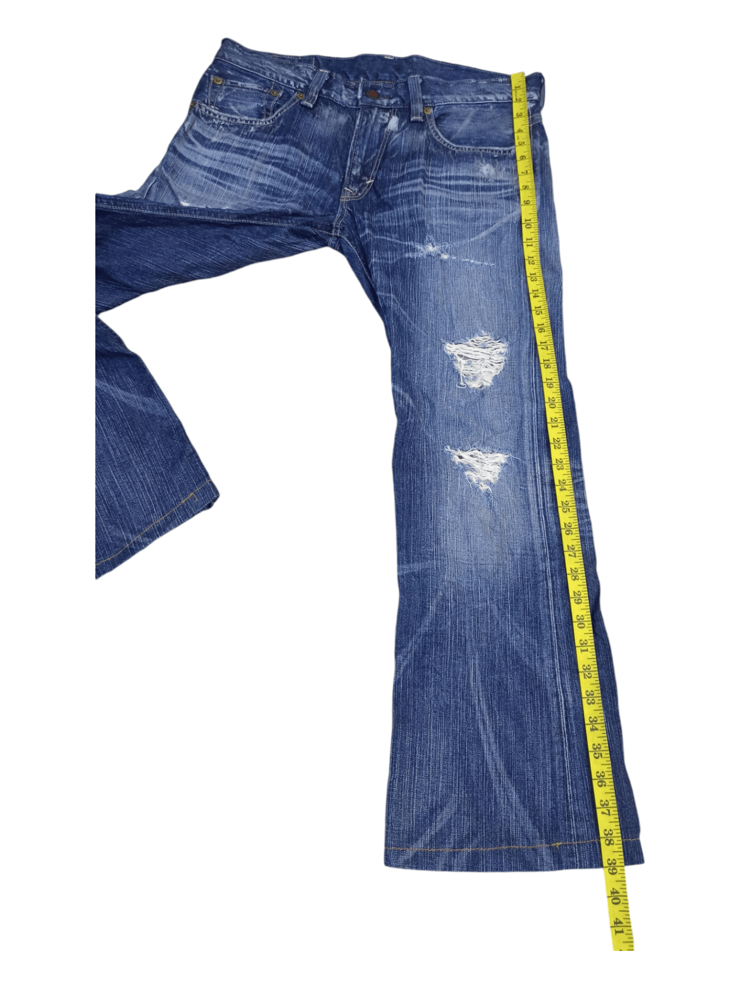 Edwin Edwin 503 Blue Trip Distressed Minimalist Flare Jeans Size US 34 / EU 50 - 18 Thumbnail