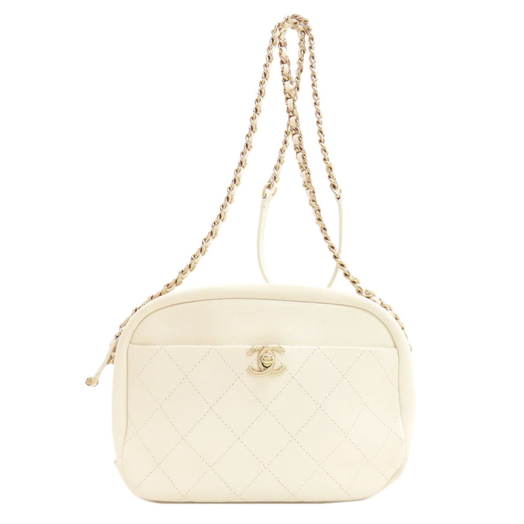 Chanel Matelassé Coco Mark Gold Hardware Shoulder Bag Calfskin Women's Chanel in White