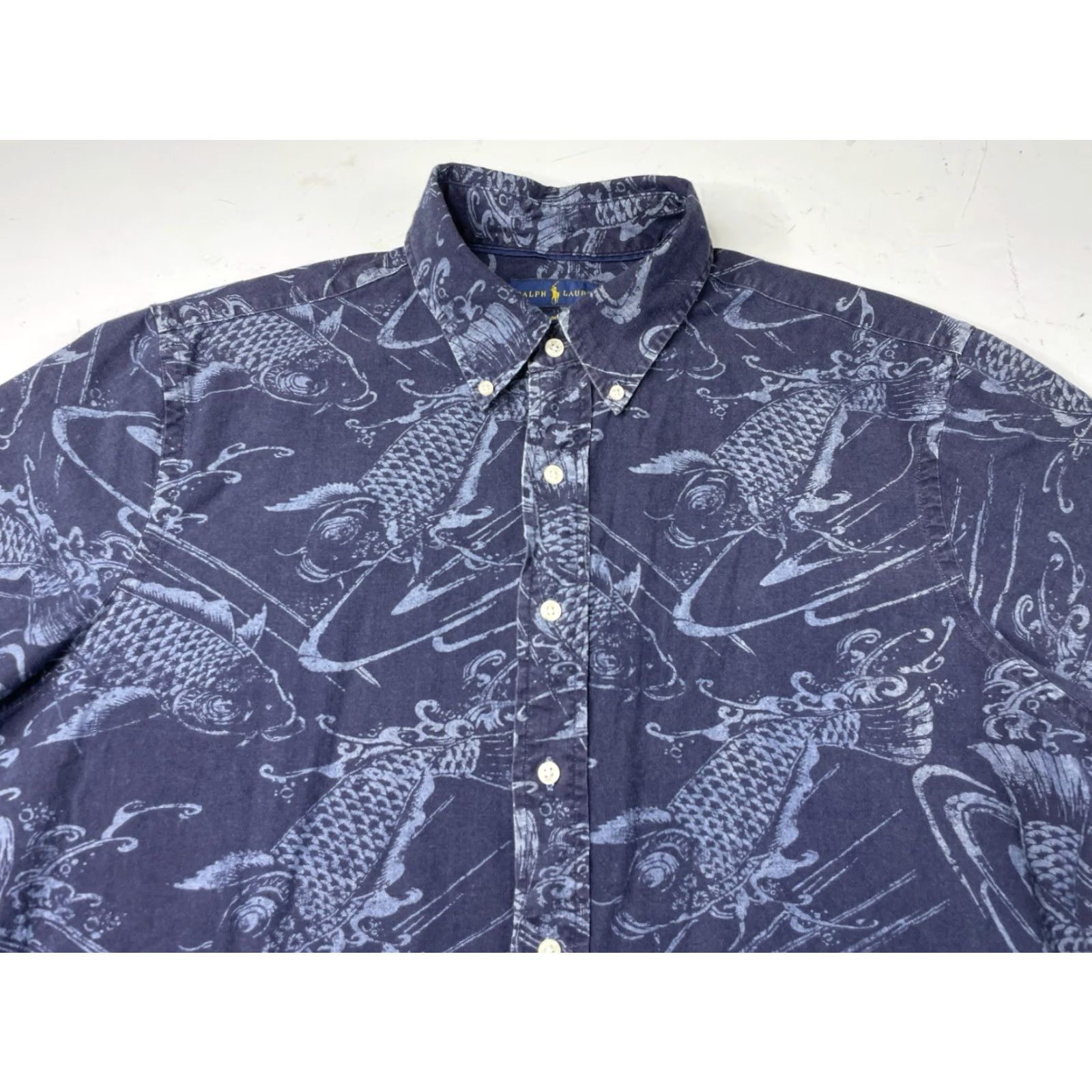 Ralph Lauren Polo Ralph Lauren Shirt XL Slim Fit Short Sleeve Button-Up Men Blue Fish Button Up Size US XL / EU 56 / 4 - 2 Thumbnail