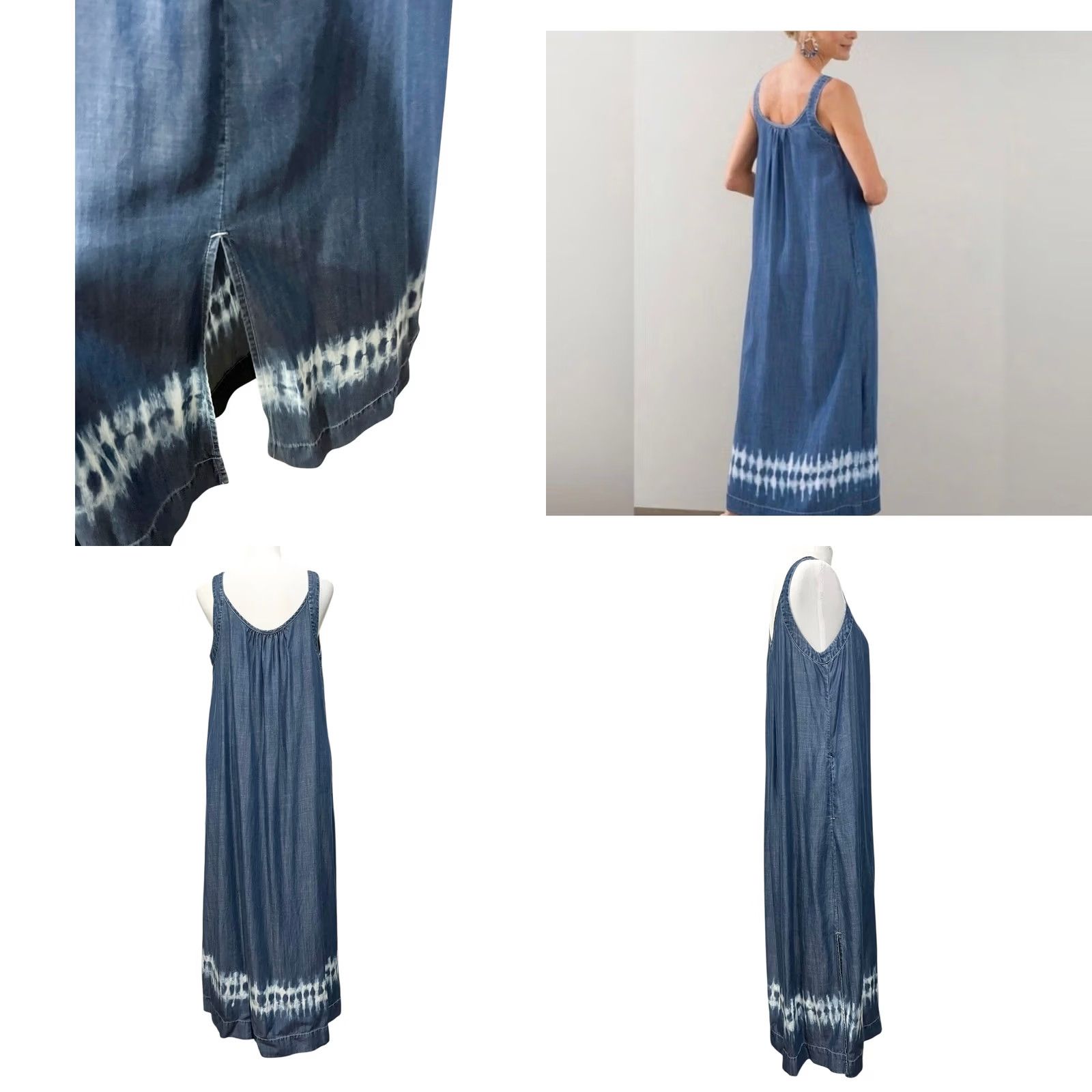 Vintage Chico's Chambray Lyocell Maxi Tank Dress Tie Dye Hem Pockets Sz M (2) Dress Women Sleeveless Long Size M / US 6-8 / IT 42-44 - 8 Thumbnail
