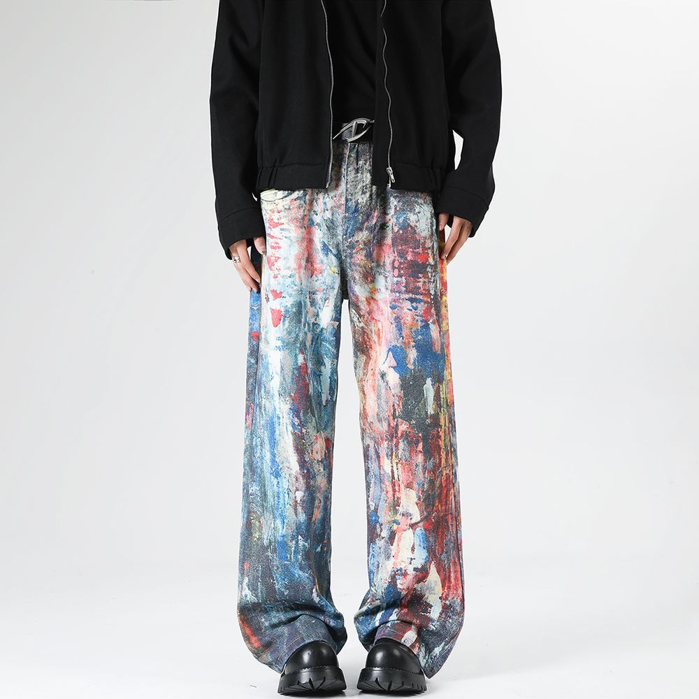 Japanese Brand × Vintage Unique Graffiti Jeans Men Loose Straight Hip Hop Pants Size US 32 / EU 48 - 1 Thumbnail