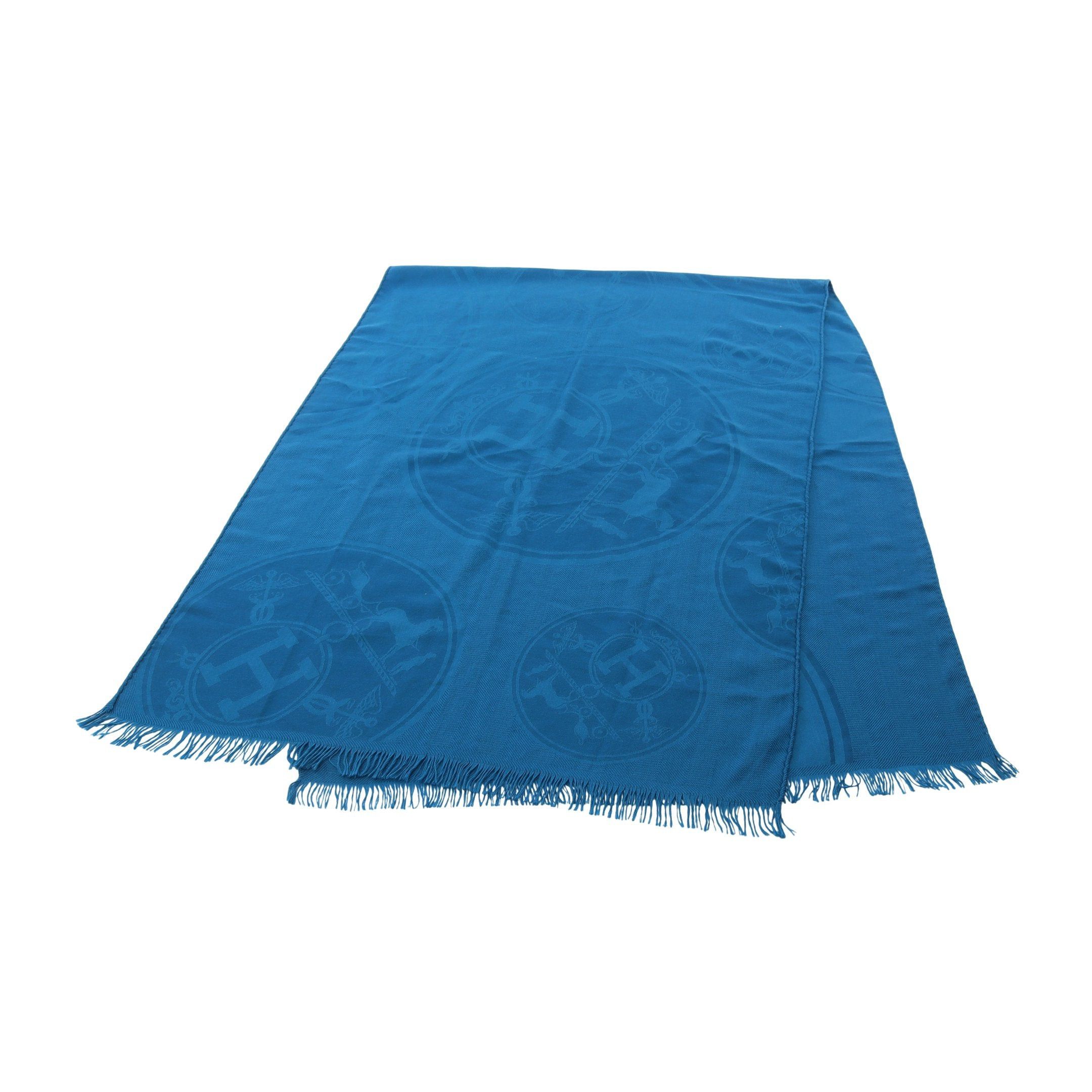 Hermes Hermes New Libris Stall Shawl Cashmere Silk Blue Size ONE SIZE - 1 Thumbnail