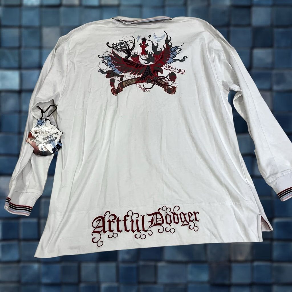 Vintage Artful Dodger Mens T-Shirt Polo Shirt White Embroidered Geometric Long Sleeve 2XL Cotton Mens Shirts Corporate? Size US XXL / EU 58 / 5 - 1 Thumbnail