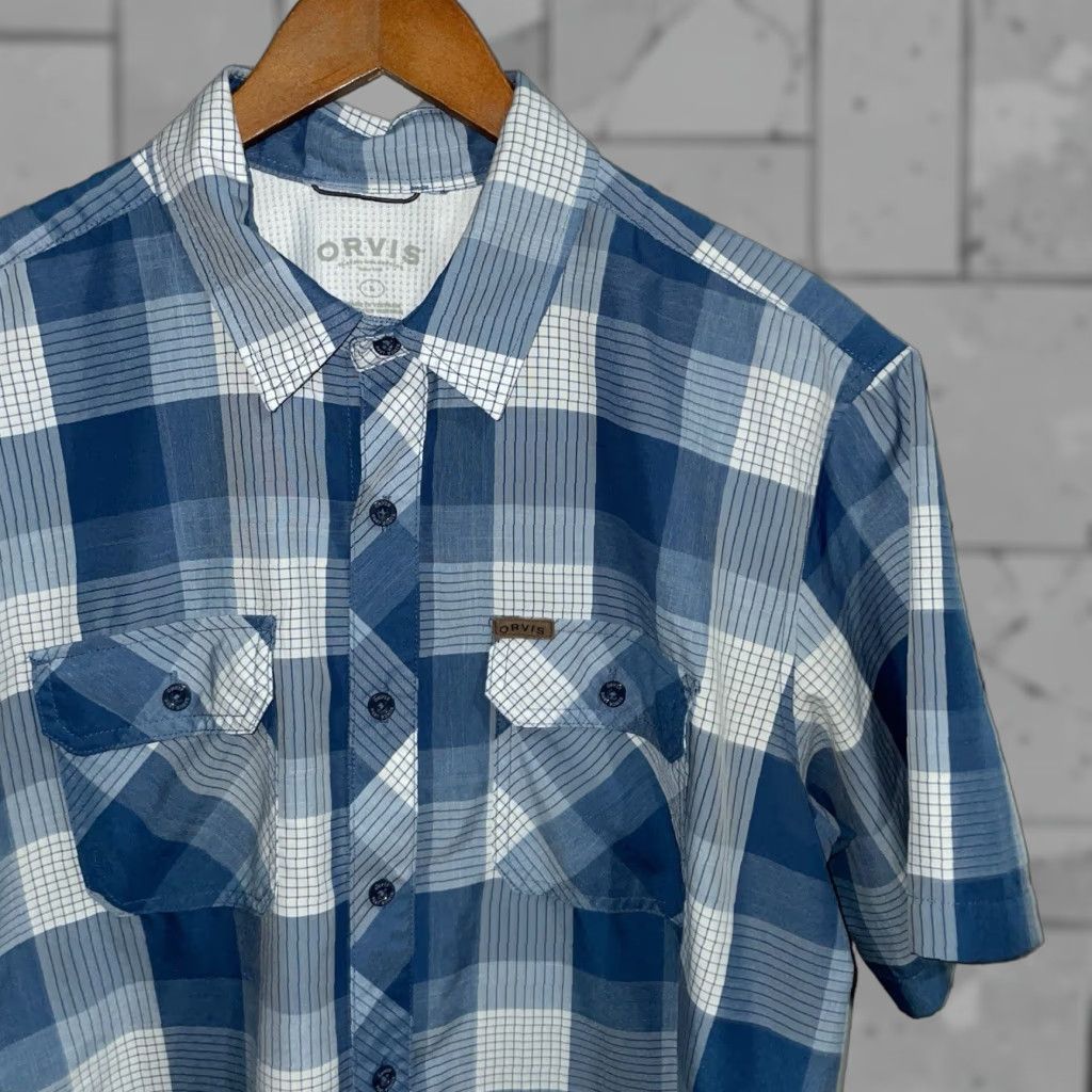 Orvis Orvis Plaid Blue Short Sleeve Button-Down Athletic Shirt Mens Size L Size US L / EU 52-54 / 3 - 1 Thumbnail