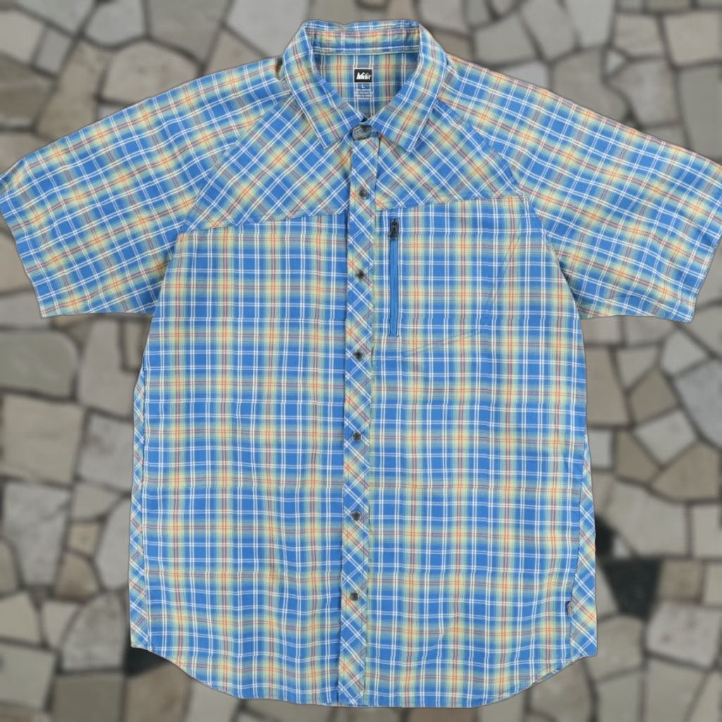 Vintage VINTAGE REI Shirt Plaid Cotton Blend Blue Men's L Snap Up Camp Shirt Size US L / EU 52-54 / 3 - 1 Thumbnail