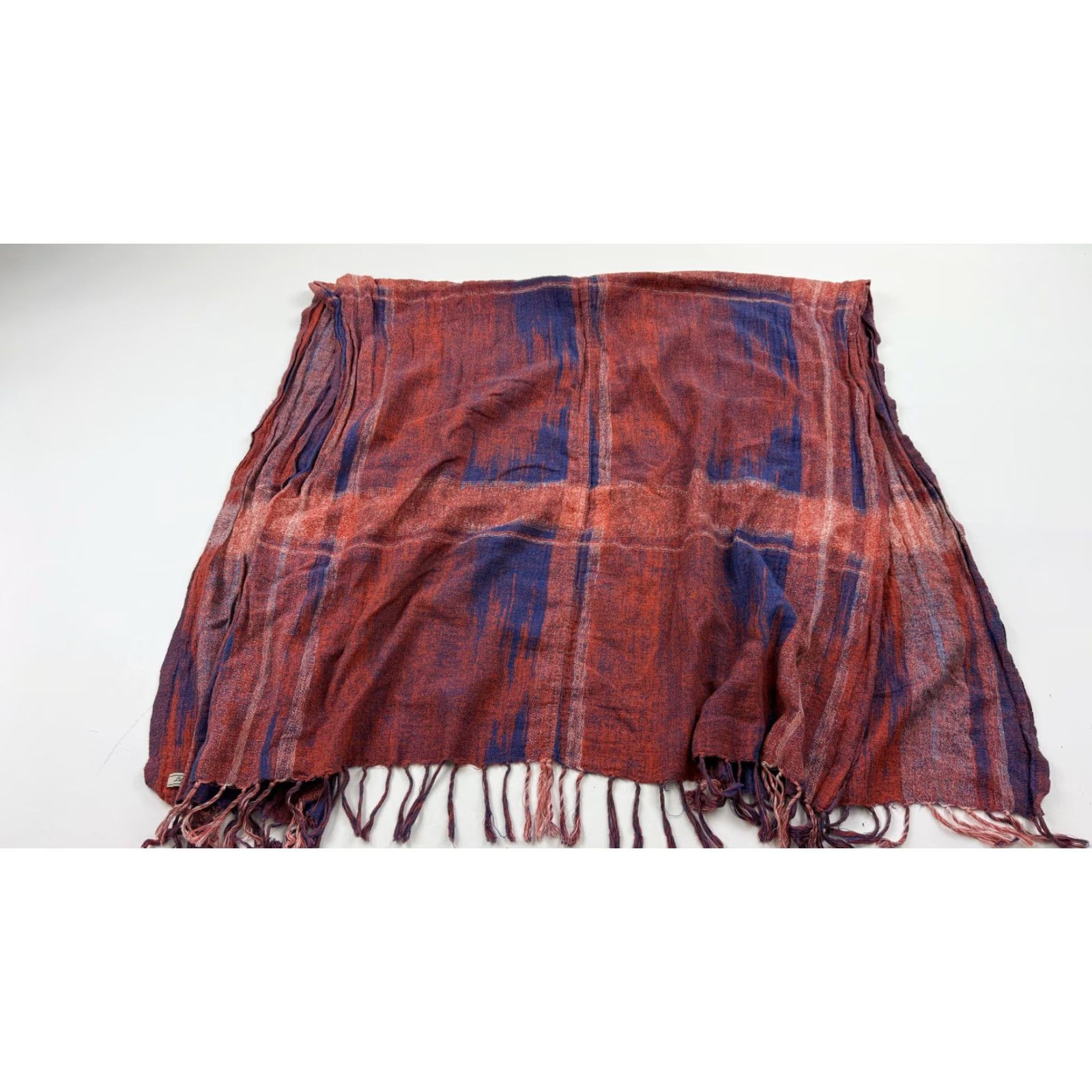 Lucky Brand Lucky Brand Scarf Shawl Wrap Womens One Size Red Blue Plaid Fringe Pocket Cotton Size ONE SIZE - 6 Thumbnail