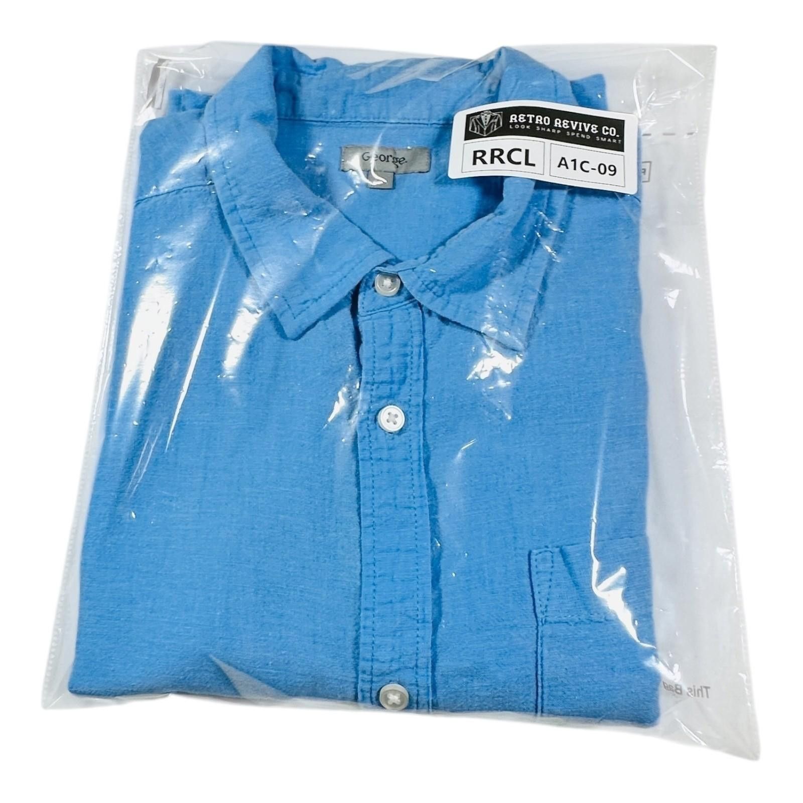 George George Shirt Men's UK Size XL Blue Short Sleeve Linen Pocket Size US XL / EU 56 / 4 - 12 Thumbnail