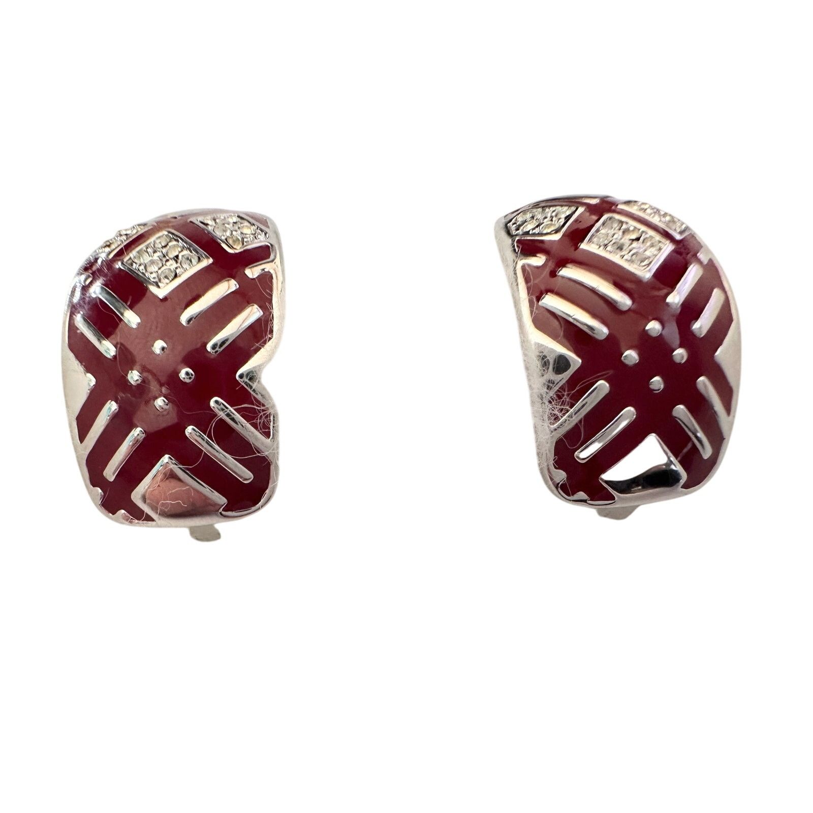 Burberry Burberry Silver and Maroon Nova Check Clip On Earrings Size ONE SIZE - 1 Thumbnail