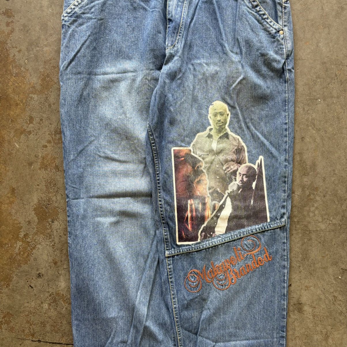 Makaveli × Vintage 90s Baggy Affliction Embroidered Tupac Jeans Size US 38 / EU 54 - 3 Thumbnail