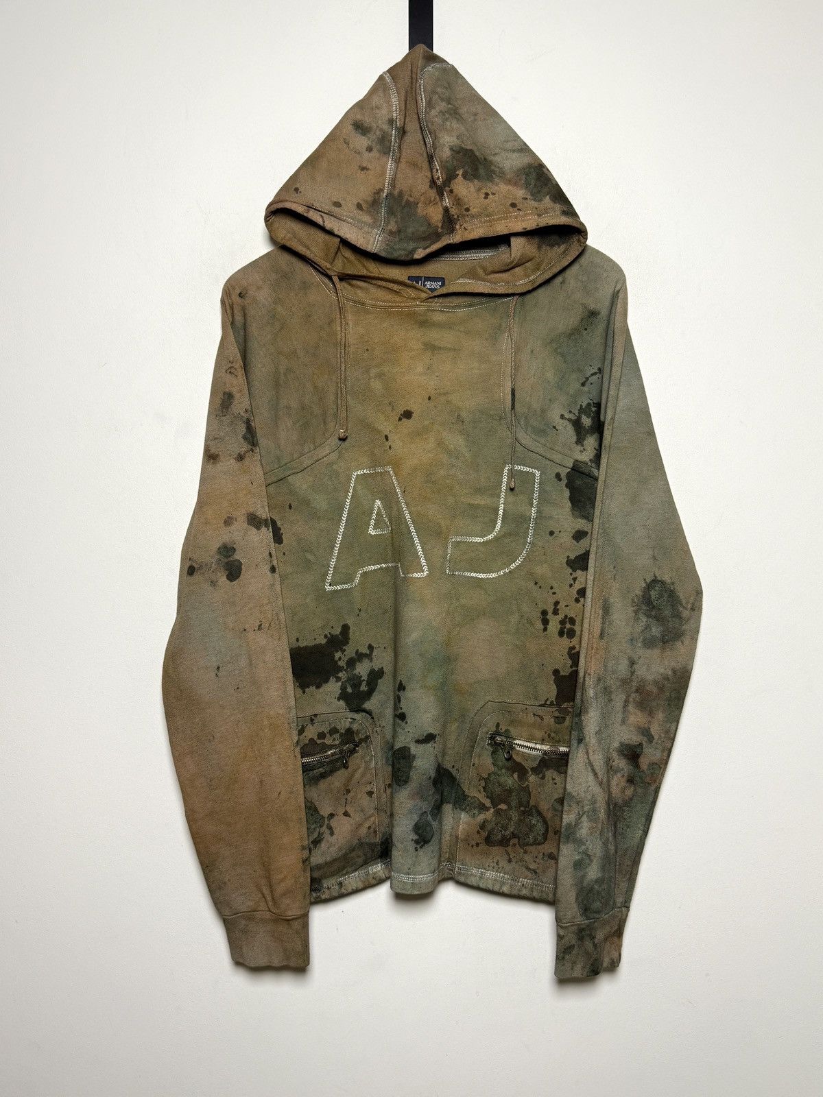 Giorgio Armani Vintage AJ hoodie reworked in a heavy oil-stain style dye Size US M / EU 48-50 / 2 - 2 Thumbnail