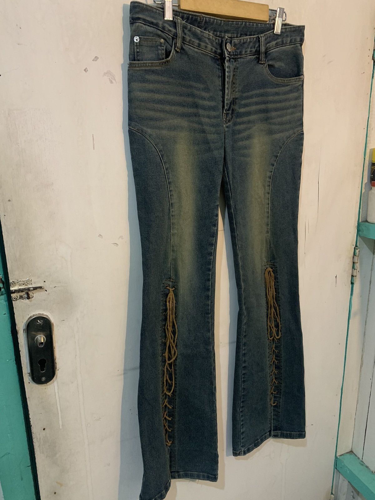 14th Addiction × If Six Was Nine × Tornado Mart Japanese Canoe Jeans Lace Up Flare ifaixwasnine styel Size 29" - 3 Thumbnail