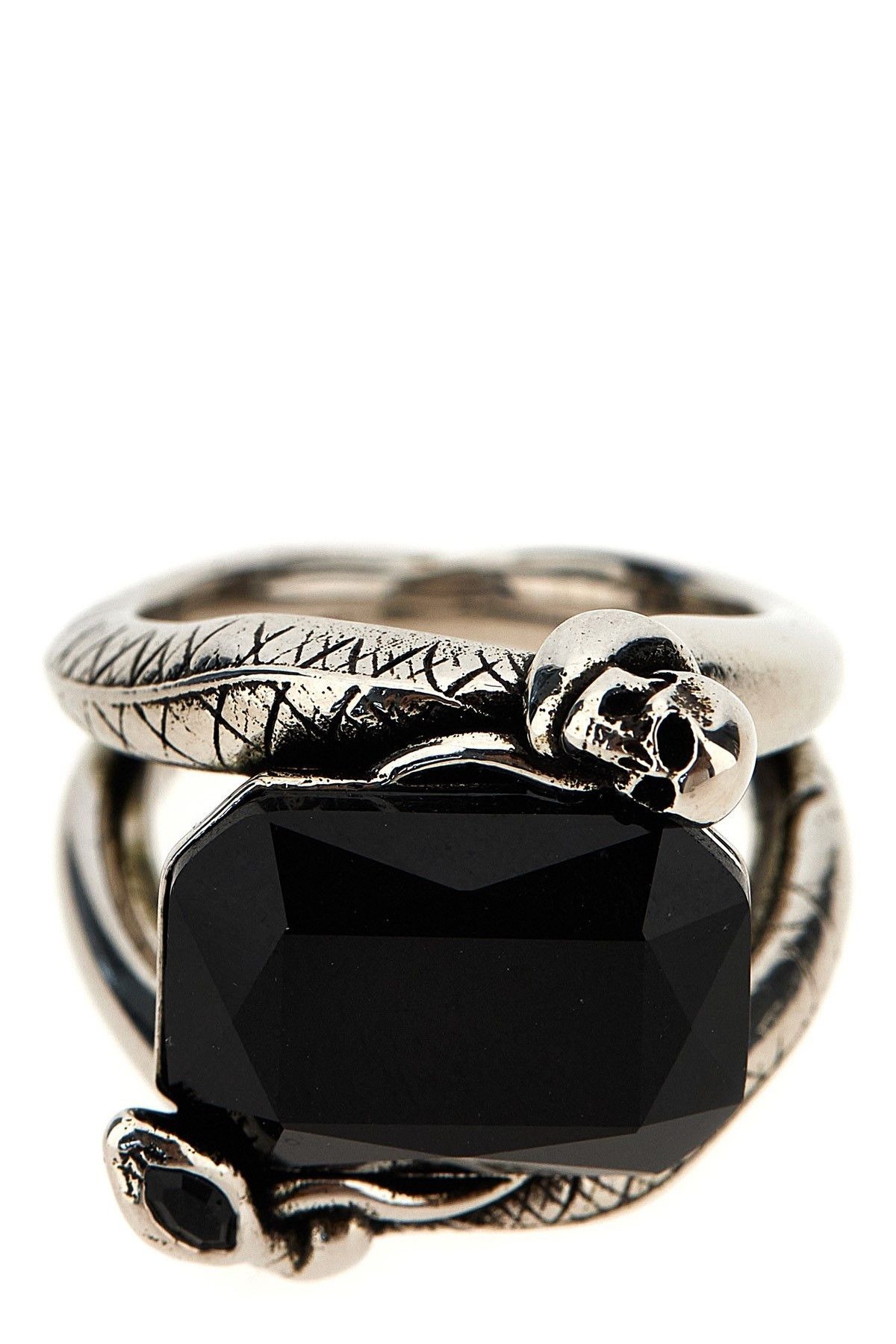 Alexander McQueen o1w1db10725 Size:19/Snake & Skull Ring in Silver/Black Size ONE SIZE - 1 Thumbnail