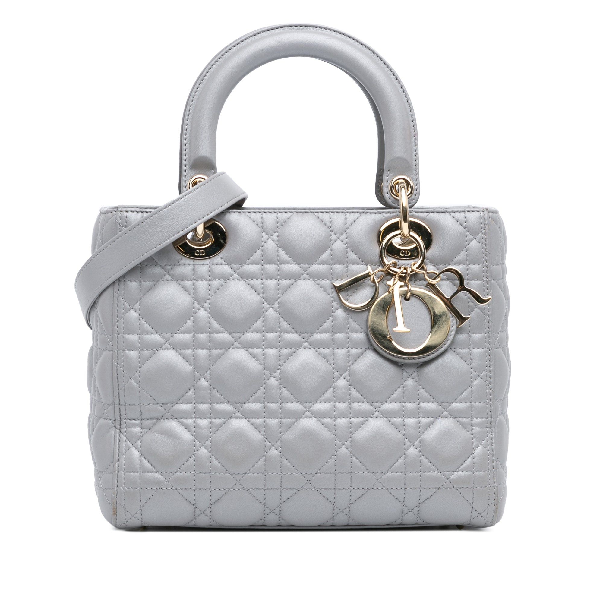 Dior Dior Medium Lambskin Cannage Lady Dior Gray Size ONE SIZE - 1 Thumbnail