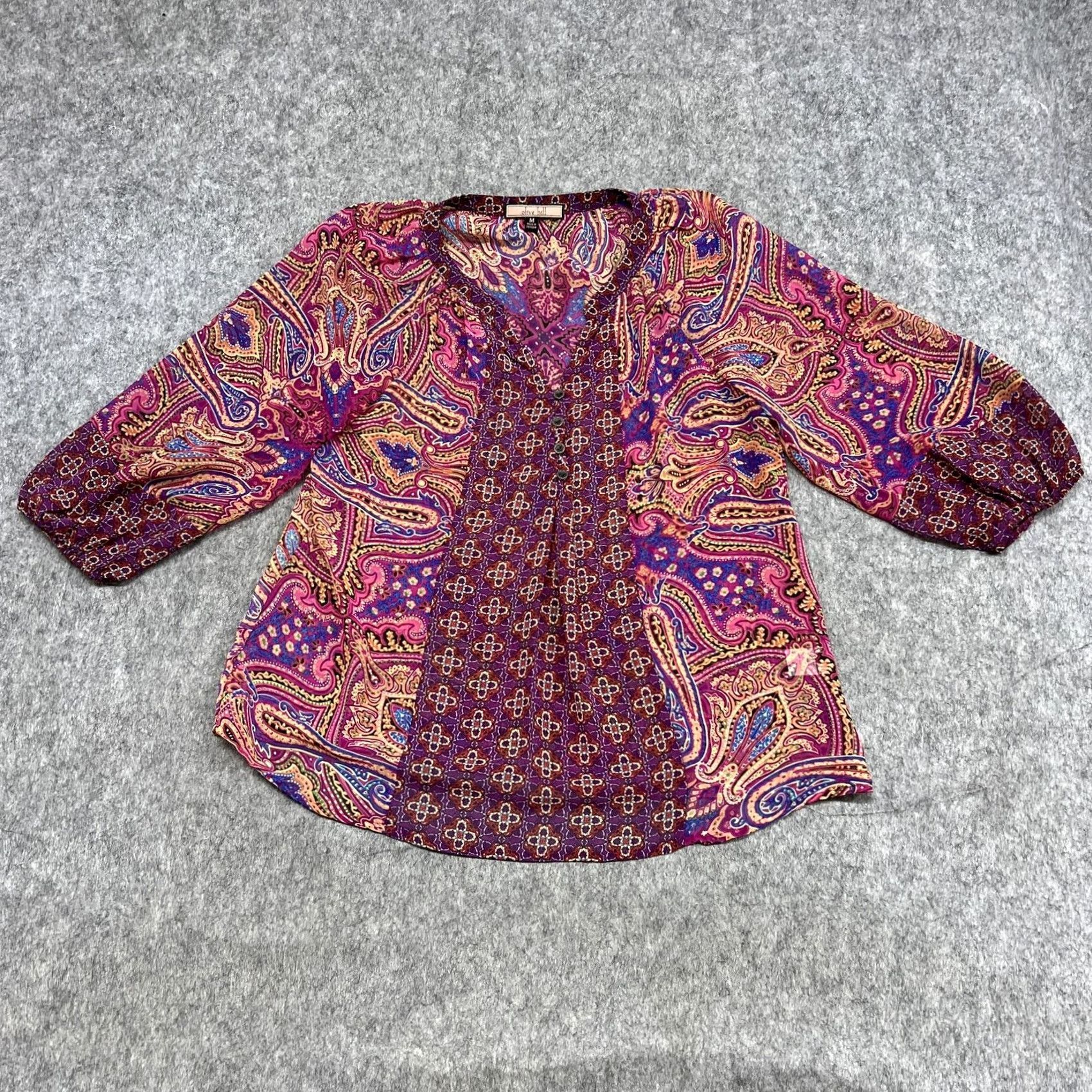 Olive Olive Hill Blouse Womens M Multicolor Paisley V-Neck 3/4 Sleeve Tunic Top Boho Size M / US 6-8 / IT 42-44 - 2 Thumbnail