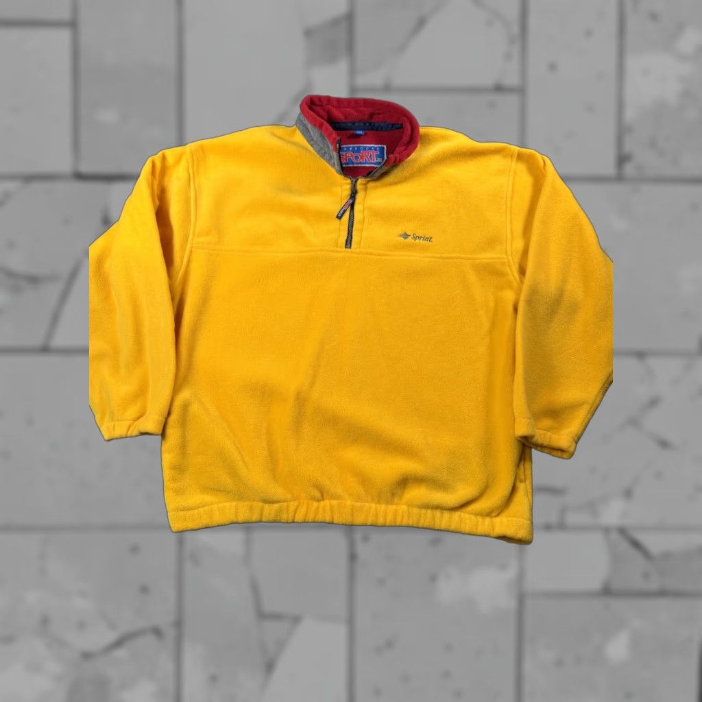 Vintage Dunbrooke Sport Sprint Fleece Pullover Mens XL Yellow 90s Logo Zip Pockets Embroidered Zipper Half Zip Sweatshirt