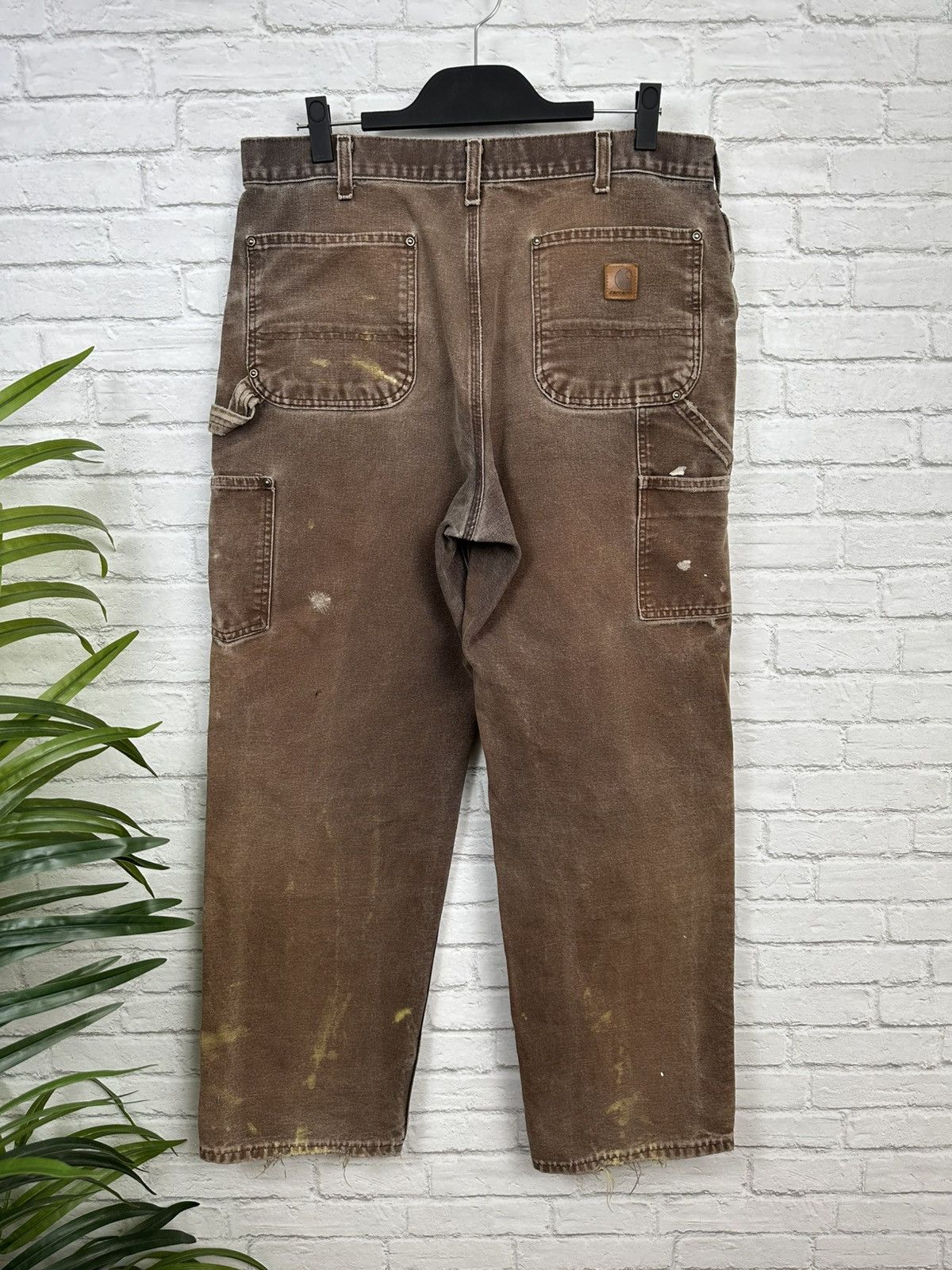 Carhartt (35x31) THRASHED & FADED BROWN Carhartt Double Knee Pants Size US 35 - 9 Thumbnail