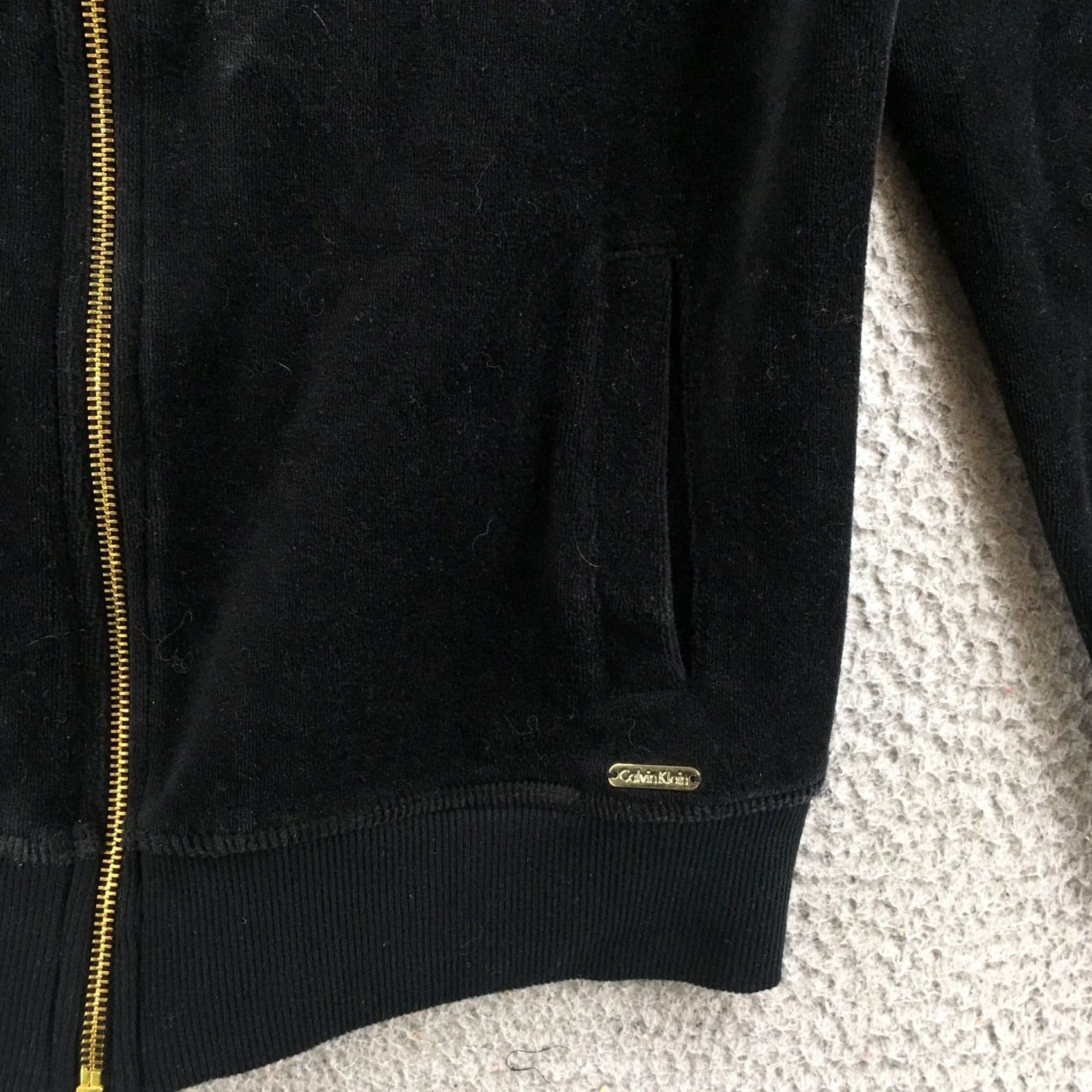 Calvin Klein Calvin Klein Zip Up Velour Jacket Womens S Black Cotton Blend Gold Logo Zipper Size S / US 4 / IT 40 - 5 Thumbnail