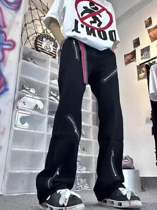 Japanese Brand Black multi-zip micro-flare jeans Size US 32 / EU 48 - 1 Thumbnail