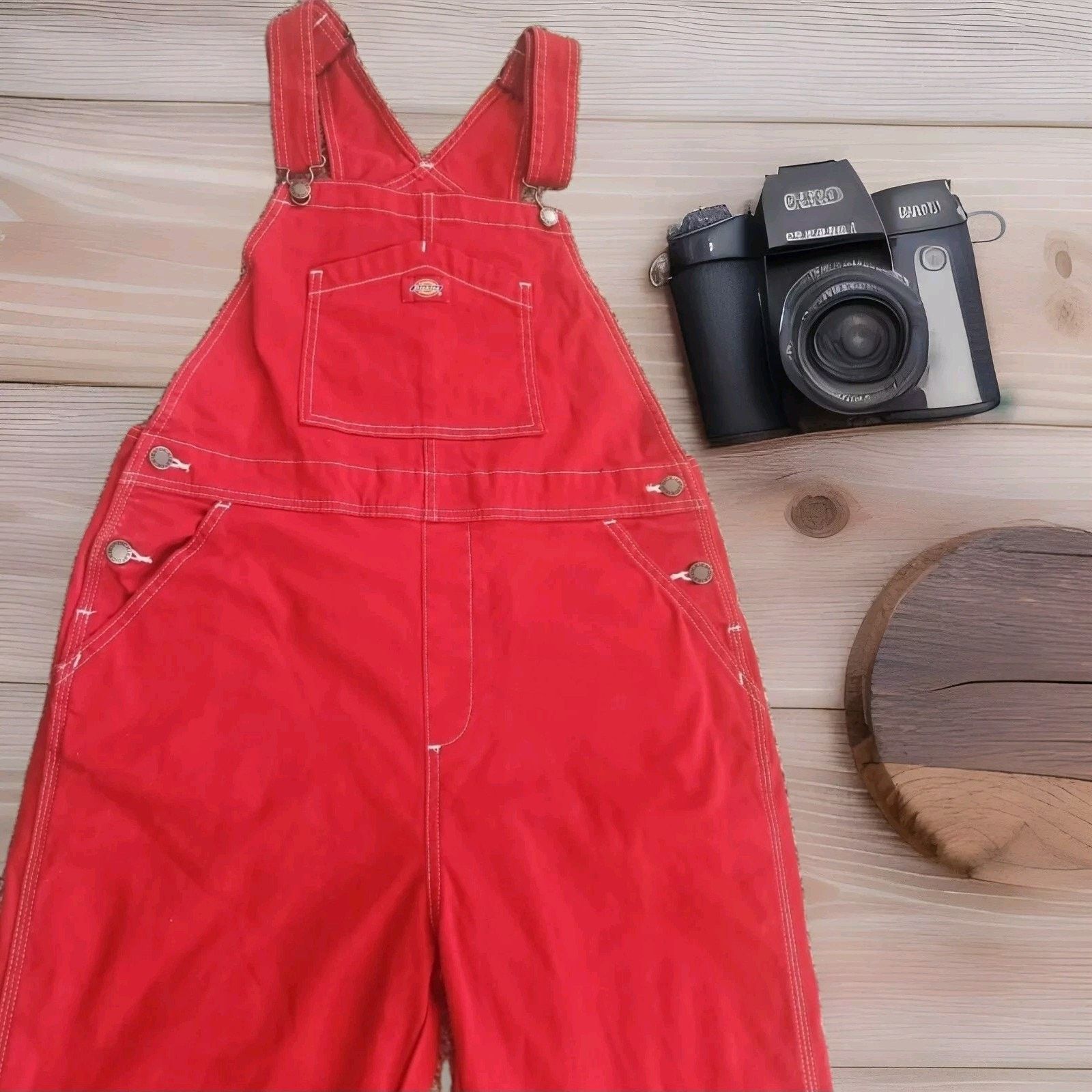 Dickies Dickies Relaxed Straight Leg Carpenter Overalls Red Women's Size 29" - 4 Thumbnail