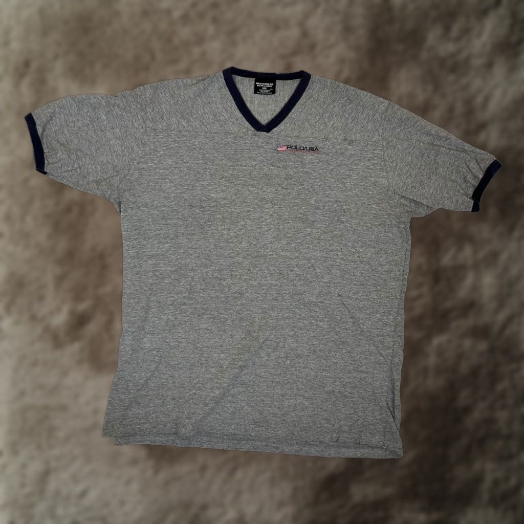 Ralph Lauren VINTAGE Ralph Lauren Polo Jeans Co T-Shirt V-Neck Gray Embroidered XL Men 90s Size US XL / EU 56 / 4 - 1 Thumbnail