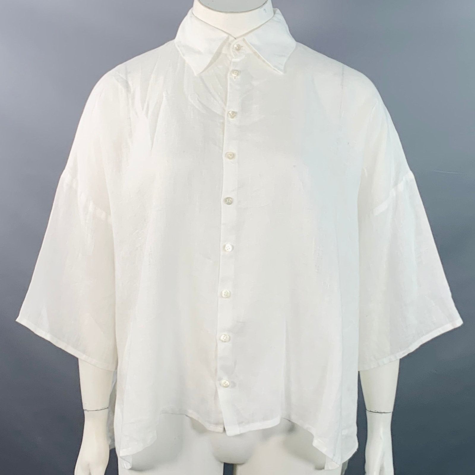 eskandar ESKANDAR Size L White Linen Oversized Button Up Shirt Size L / US 10 / IT 46 - 1 Thumbnail
