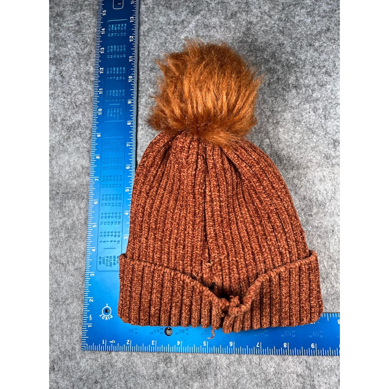 Vintage Beanie Toque Women One Size Orange Knit Acrylic Polyester Blend Lined Ski Pom Hat Womens Children: No Size ONE SIZE - 4 Thumbnail