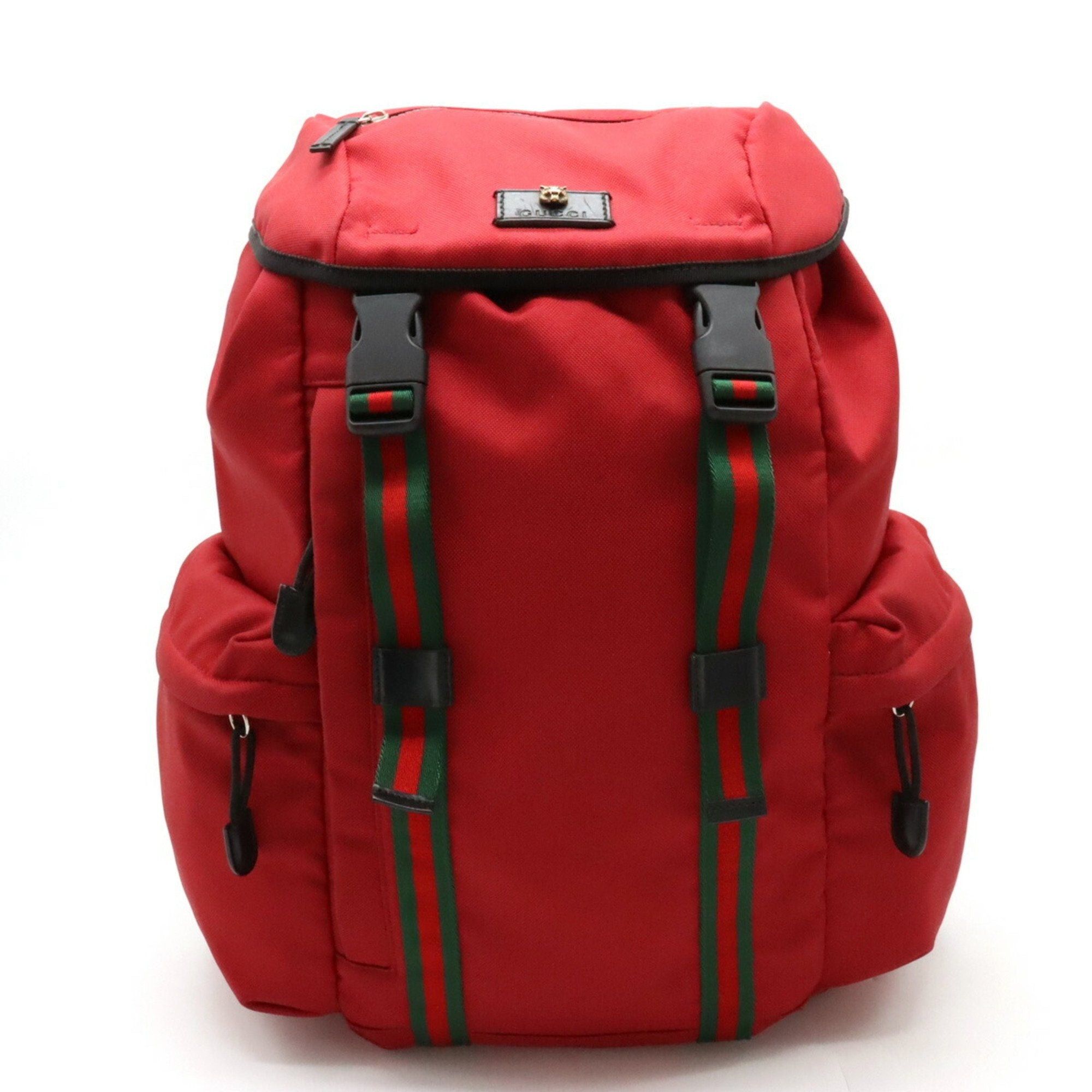 image of Gucci Techno Canvas Web Line Sherry Cat Head Backpack Rucksack Leather Red Black 429037, Women's