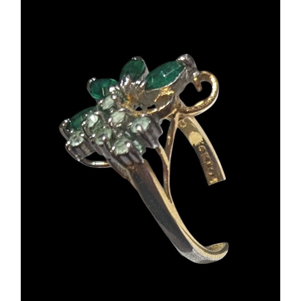 Other Vintage Faux Emerald And Diamond 14kt Gold Plated Floral Rin Size ONE SIZE - 12 Thumbnail