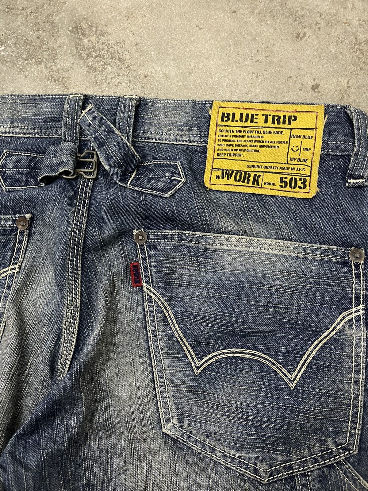 Edwin Edwin 503 Blue Trip Buckle Back Denim Size US 34 / EU 50 - 12 Thumbnail
