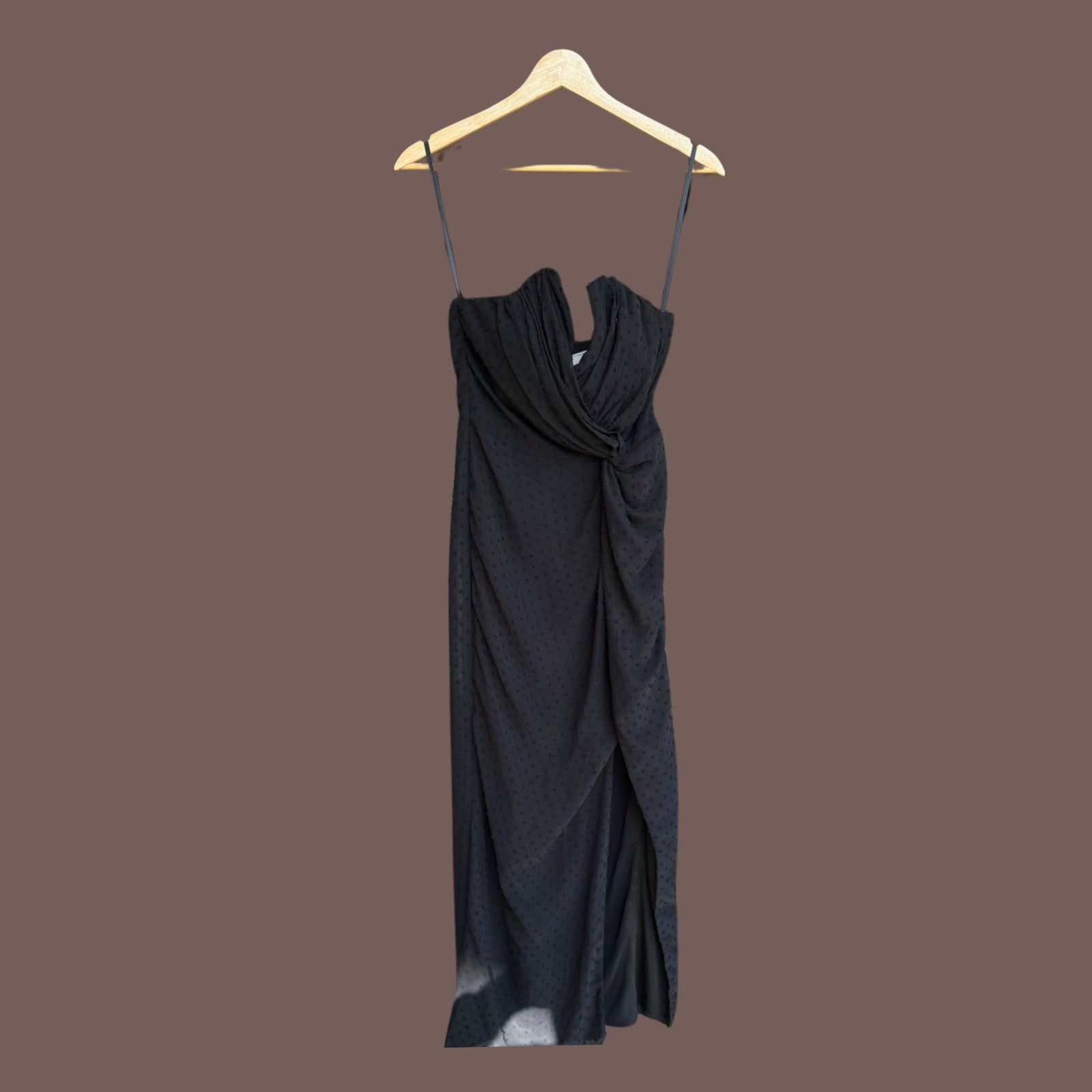 Vintage VTG Black Gown | Katie May Draped Mesh Slit | 2000s Glam Size M / US 6-8 / IT 42-44 - 1 Thumbnail
