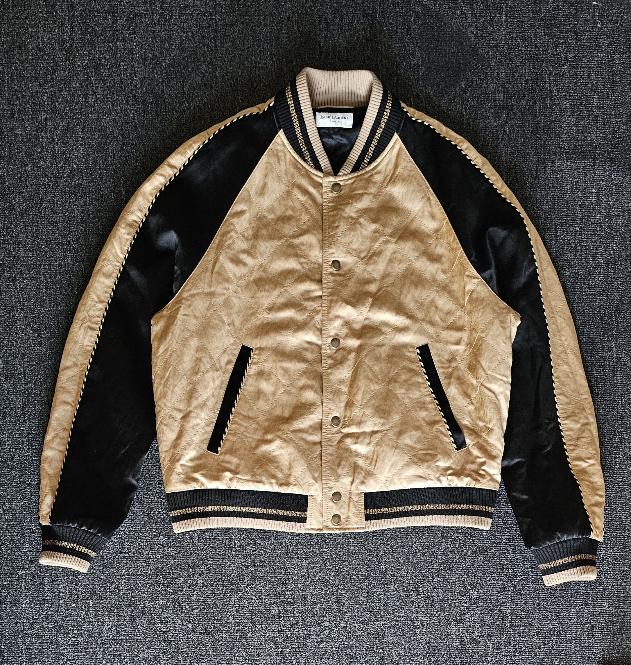 Saint Laurent Paris SAINT LAURENT Piped Quilted Satin Bomber Jacket Size 50 Size US M / EU 48-50 / 2 - 3 Thumbnail