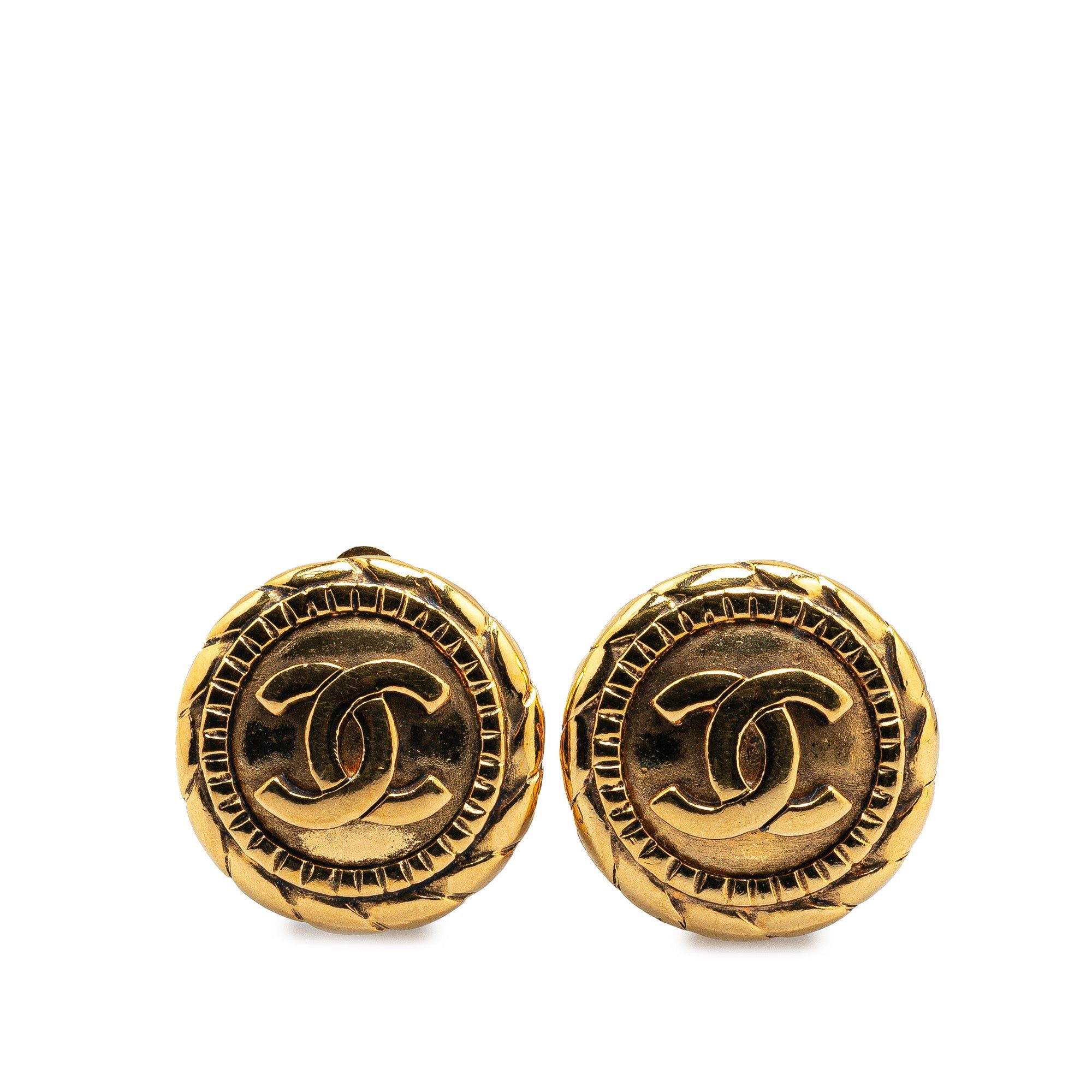 Chanel Chanel Gold Plated CC Round Clip On Earrings Gold Size ONE SIZE - 1 Thumbnail